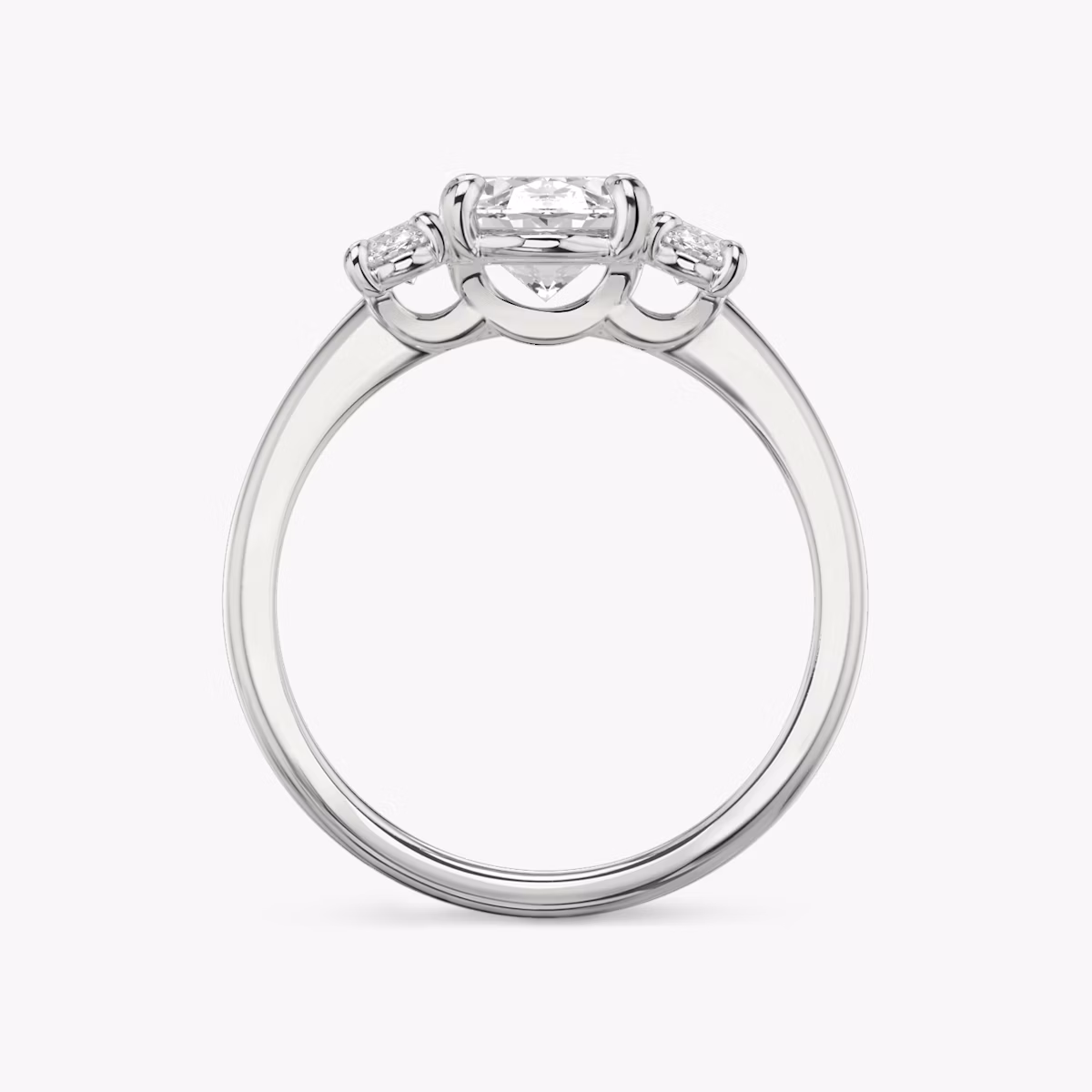 The Three Stone | Oval | 18k | White Gold | bandAccent: Plain | sideStoneCarat: 0.25ct | sideStoneShape: Oval | diamondOrientation: vertical | caratWeight: other