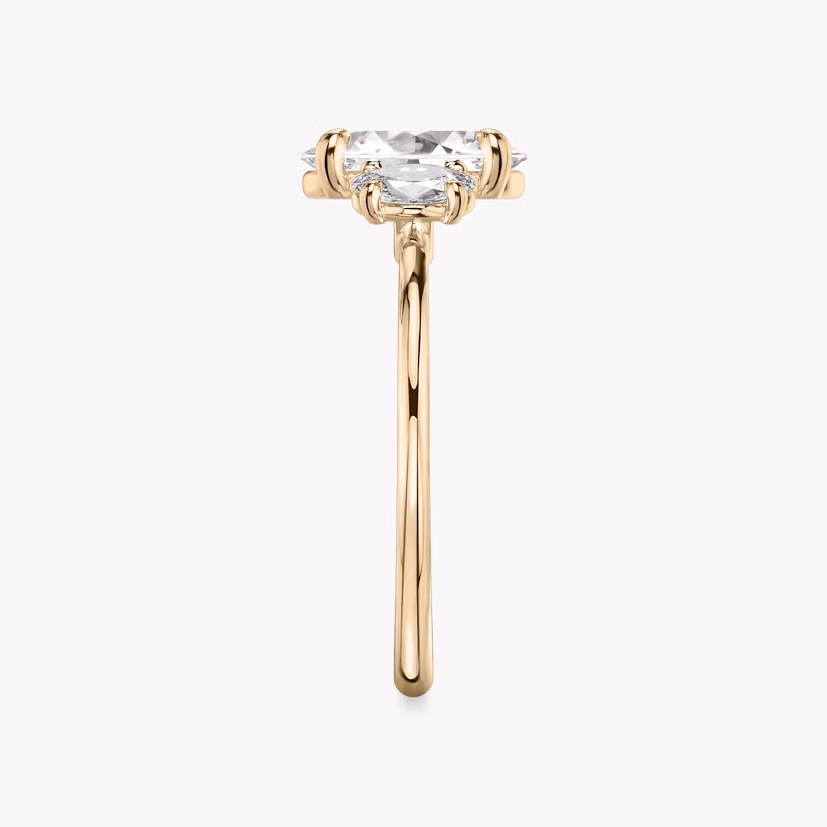 The Three Stone | Oval | 14k | Rose Gold | bandAccent: Plain | sideStoneCarat: 0.25ct | sideStoneShape: Oval | diamondOrientation: vertical | caratWeight: other