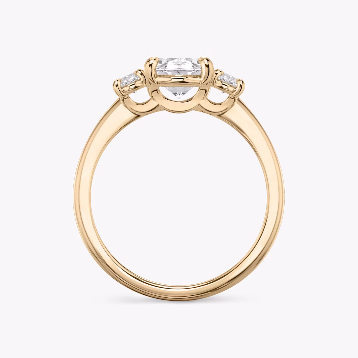 The Three Stone | Oval | 14k | Rose Gold | bandAccent: Plain | sideStoneCarat: 0.25ct | sideStoneShape: Oval | diamondOrientation: vertical | caratWeight: other