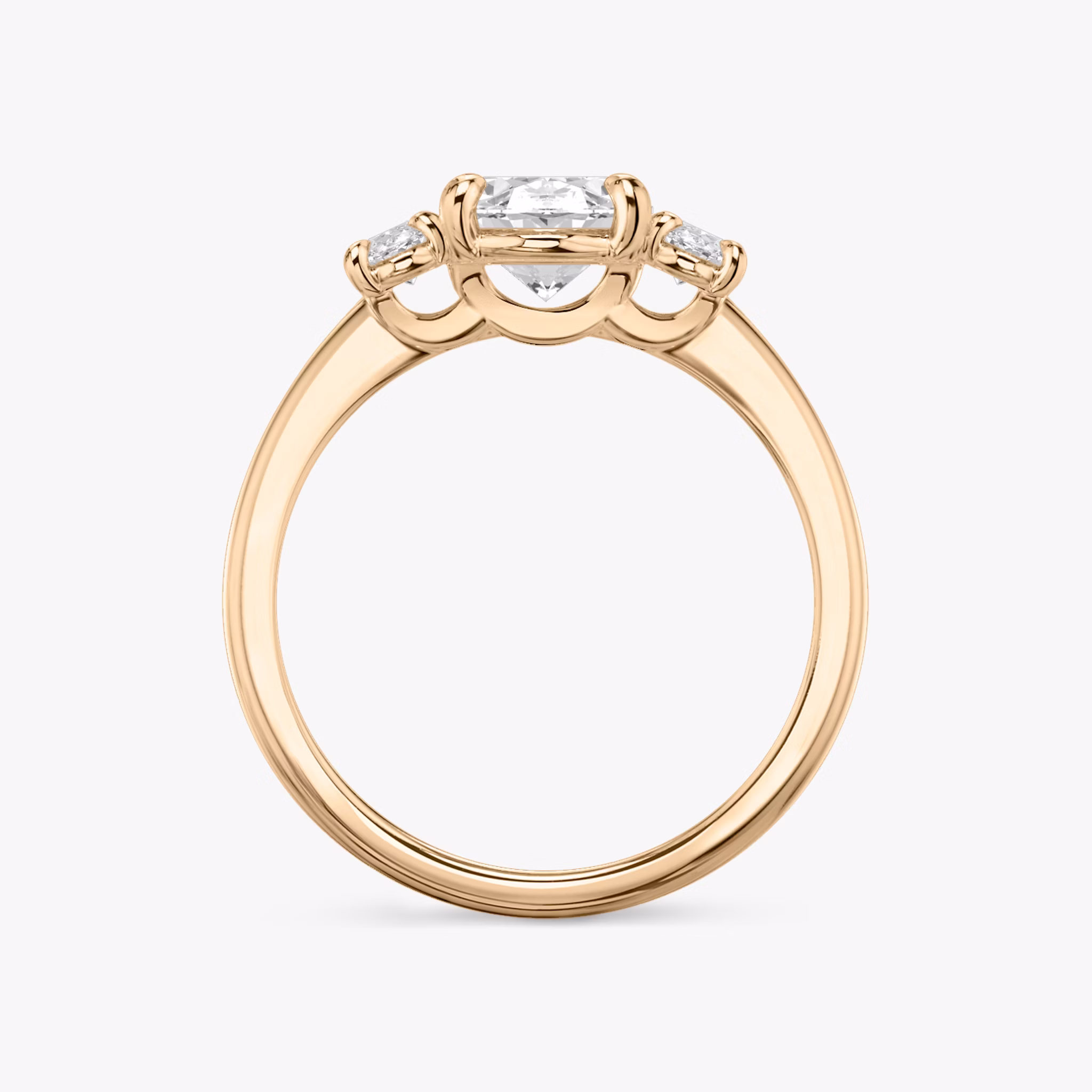 The Three Stone | Oval | 14k | Rose Gold | bandAccent: Plain | sideStoneCarat: 0.25ct | sideStoneShape: Oval | diamondOrientation: vertical | caratWeight: other