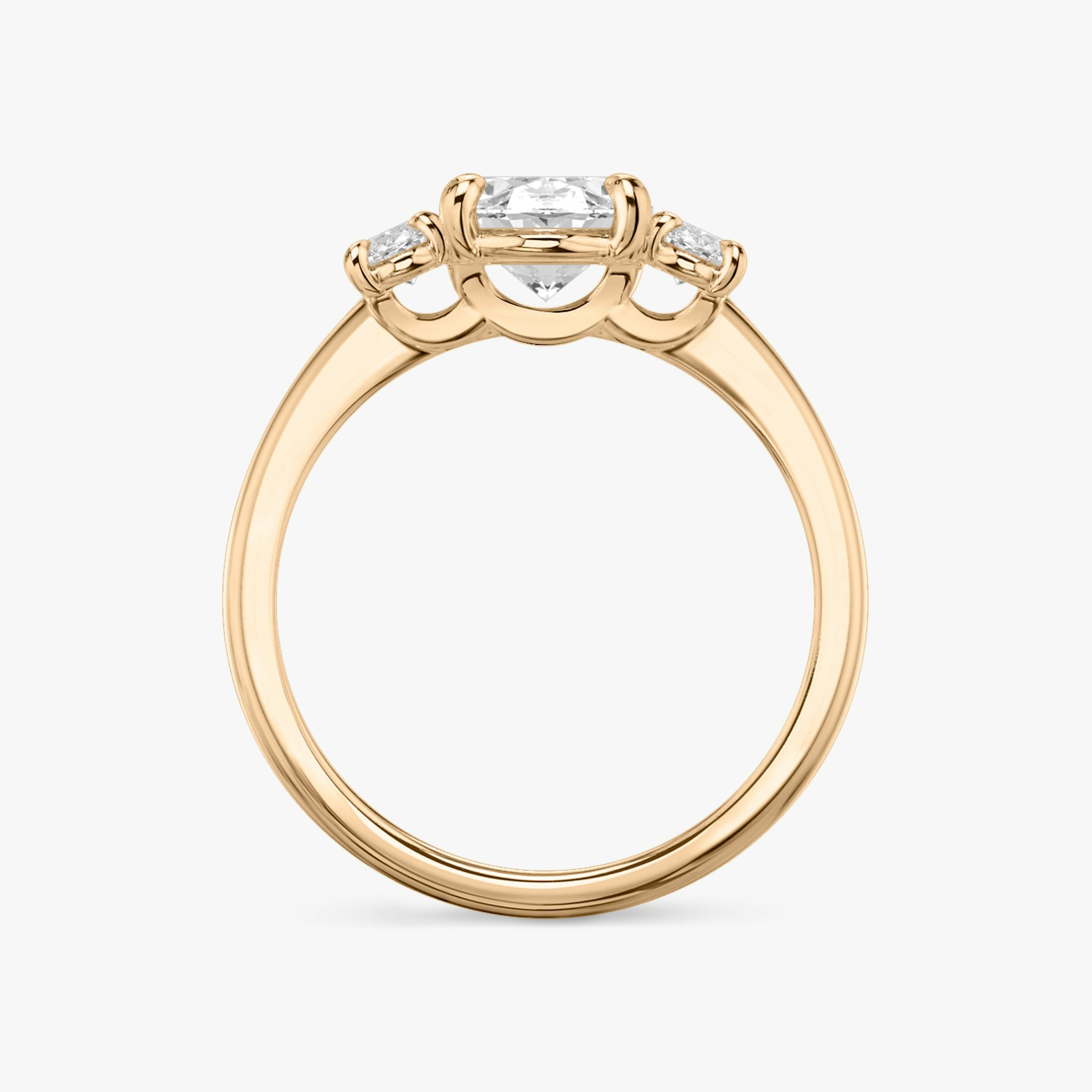The Three Stone | Oval | 14k | Rose Gold | bandAccent: Plain | sideStoneCarat: 0.25ct | sideStoneShape: Oval | diamondOrientation: vertical | caratWeight: other