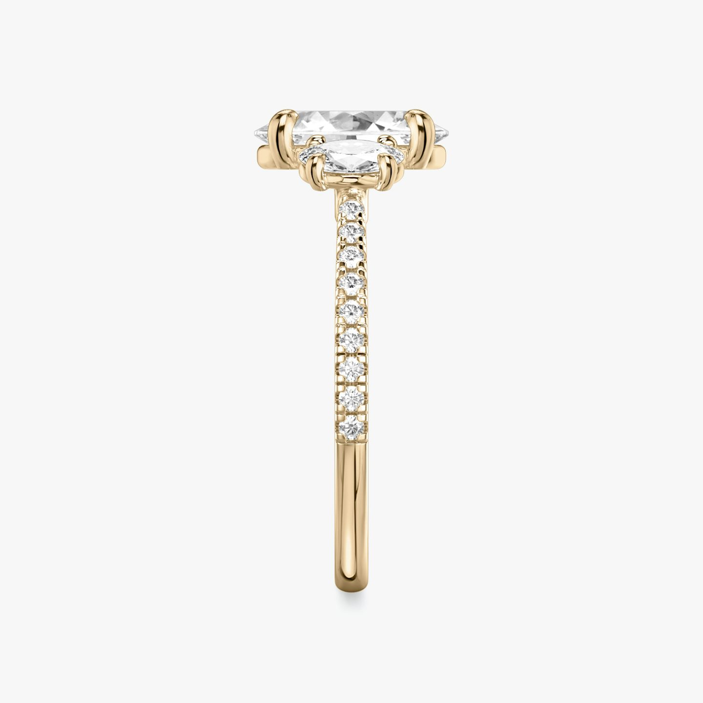 The Three Stone | Oval | 14k | Rose Gold | bandAccent: Pavé | sideStoneCarat: 0.25ct | sideStoneShape: Oval | diamondOrientation: vertical | caratWeight: other