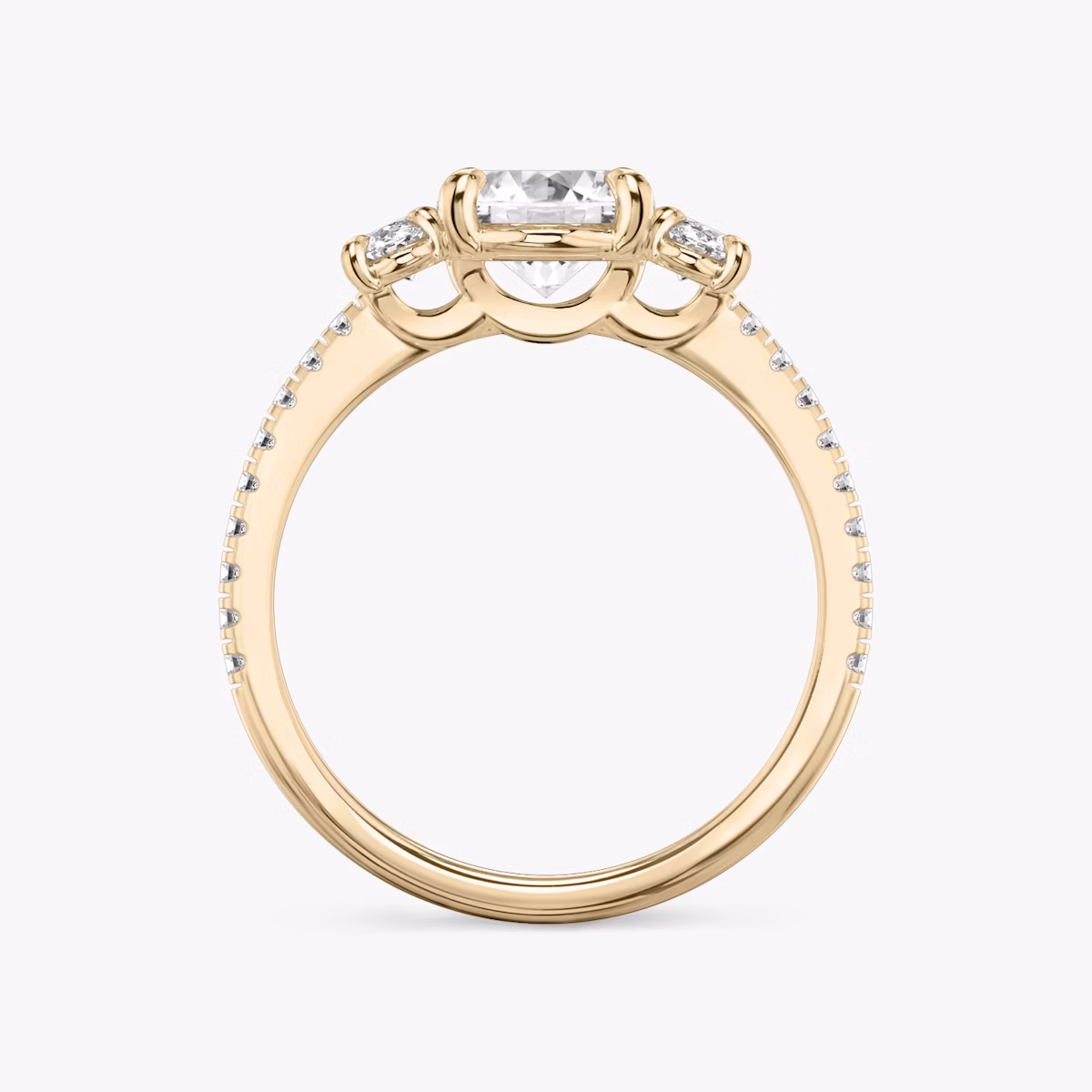 The Three Stone | Oval | 14k | Rose Gold | bandAccent: Pavé | sideStoneCarat: 0.25ct | sideStoneShape: Oval | diamondOrientation: vertical | caratWeight: other