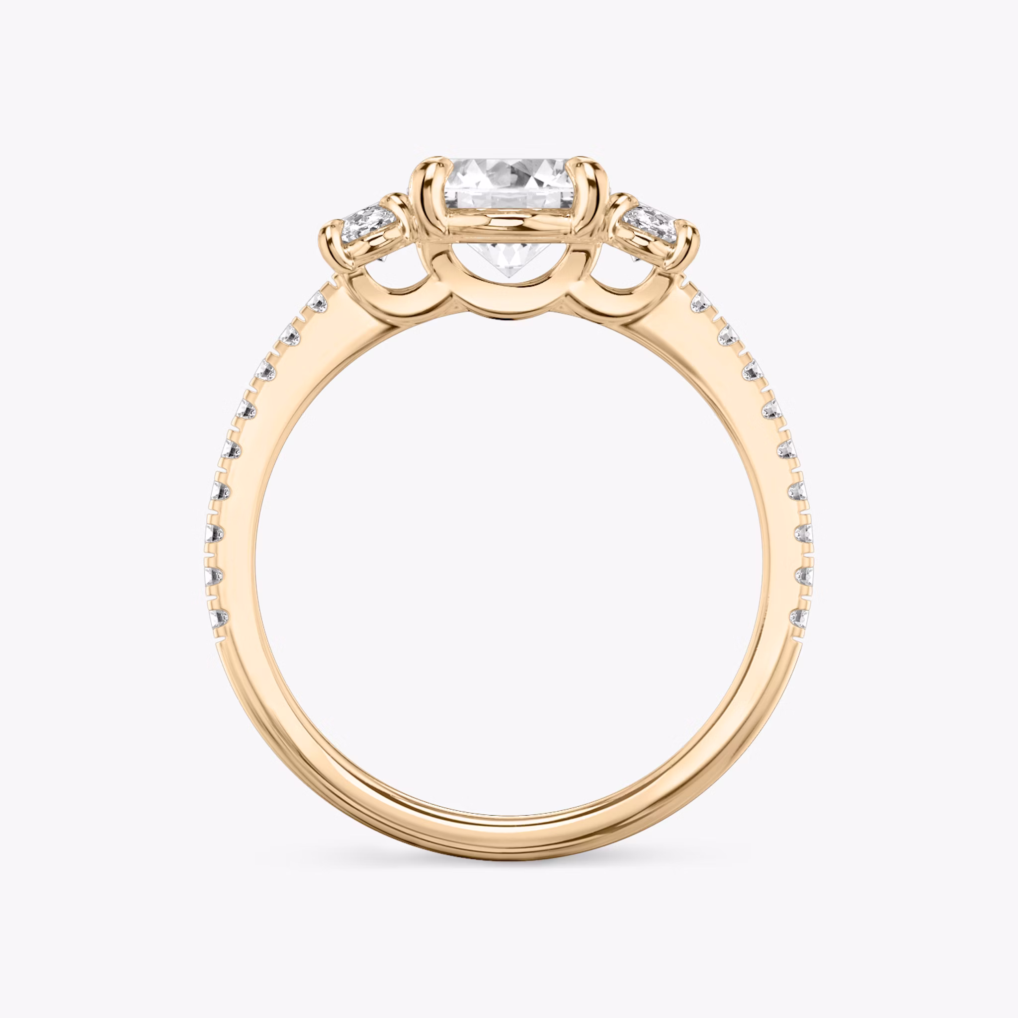 The Three Stone | Oval | 14k | Rose Gold | bandAccent: Pavé | sideStoneCarat: 0.25ct | sideStoneShape: Oval | diamondOrientation: vertical | caratWeight: other
