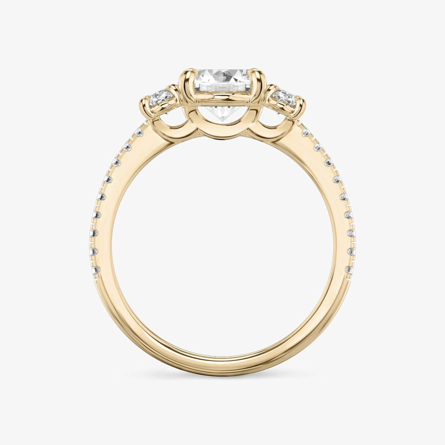 The Three Stone | Oval | 14k | Rose Gold | bandAccent: Pavé | sideStoneCarat: 0.25ct | sideStoneShape: Oval | diamondOrientation: vertical | caratWeight: other