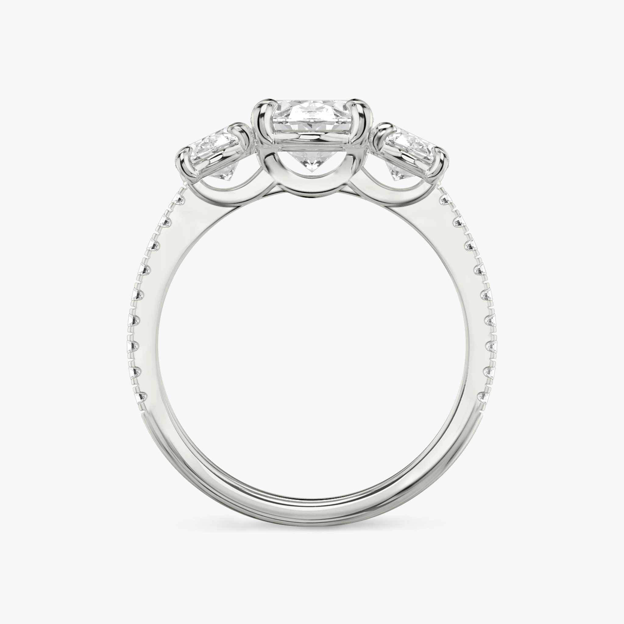 The Three Stone | Oval | Platinum | bandAccent: Pavé | sideStoneCarat: 0.50ct | sideStoneShape: Oval | diamondOrientation: vertical | caratWeight: other
