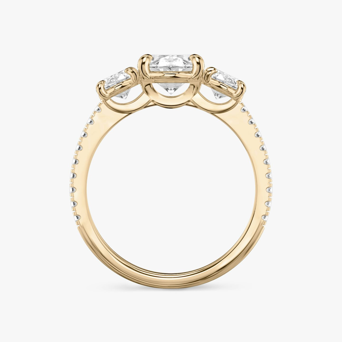 The Three Stone | Oval | 14k | Rose Gold | bandAccent: Pavé | sideStoneCarat: 0.50ct | sideStoneShape: Oval | diamondOrientation: vertical | caratWeight: other