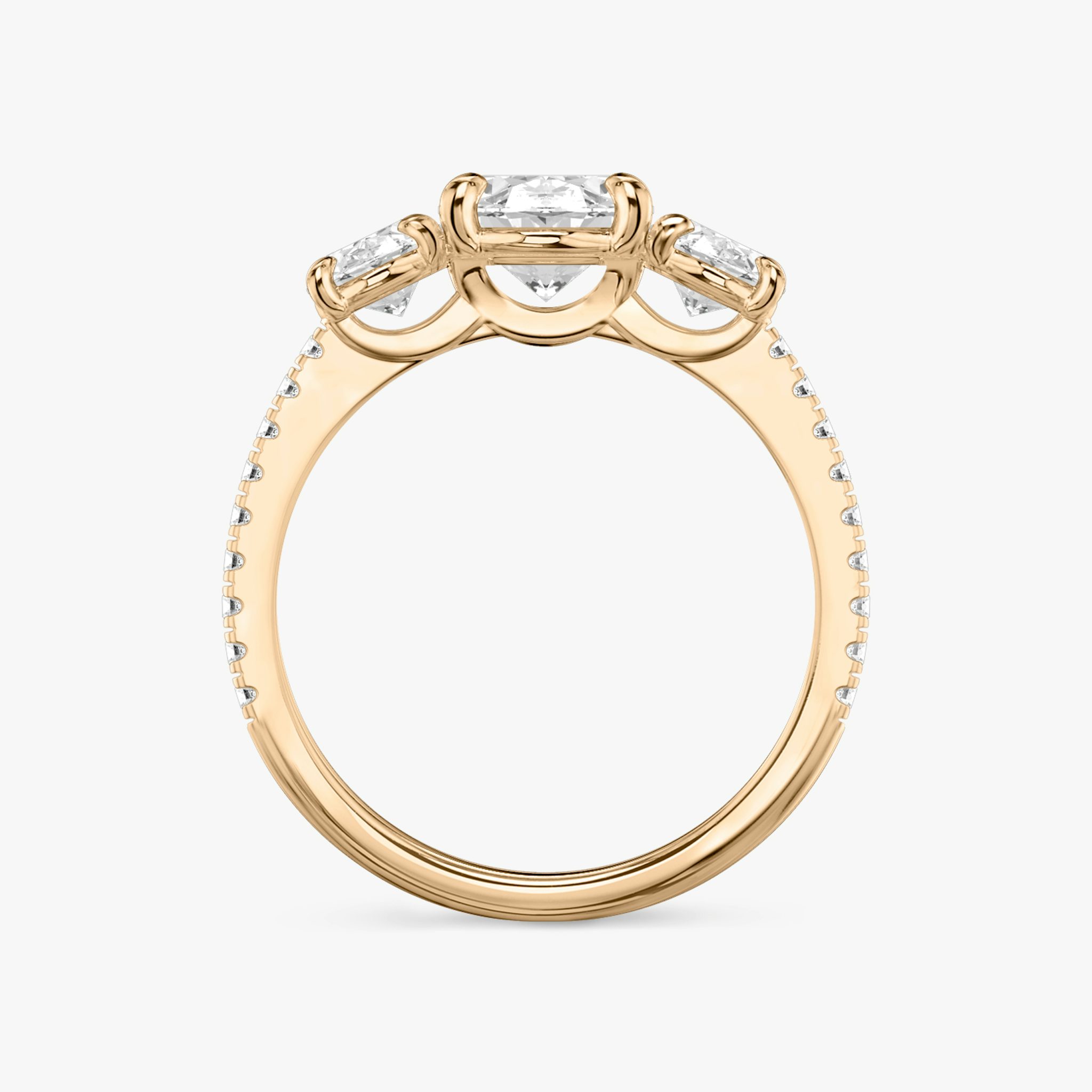 The Three Stone | Oval | 14k | Rose Gold | bandAccent: Pavé | sideStoneCarat: 0.50ct | sideStoneShape: Oval | diamondOrientation: vertical | caratWeight: other