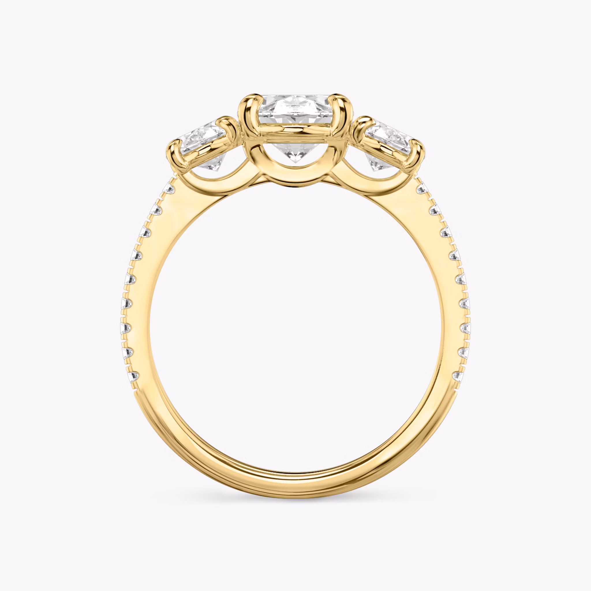 The Three Stone | Oval | 18k | Yellow Gold | bandAccent: Pavé | sideStoneCarat: 0.50ct | sideStoneShape: Oval | diamondOrientation: vertical | caratWeight: other