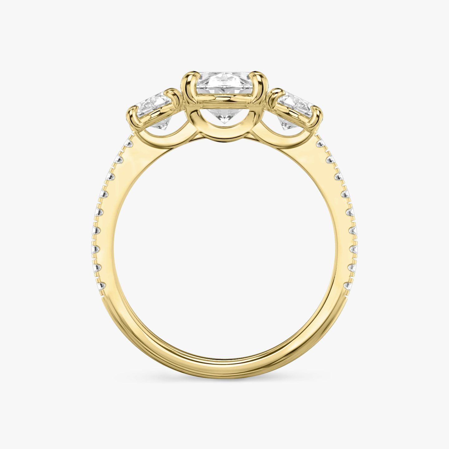 The Three Stone | Oval | 18k | Yellow Gold | bandAccent: Pavé | sideStoneCarat: 0.50ct | sideStoneShape: Oval | diamondOrientation: vertical | caratWeight: other