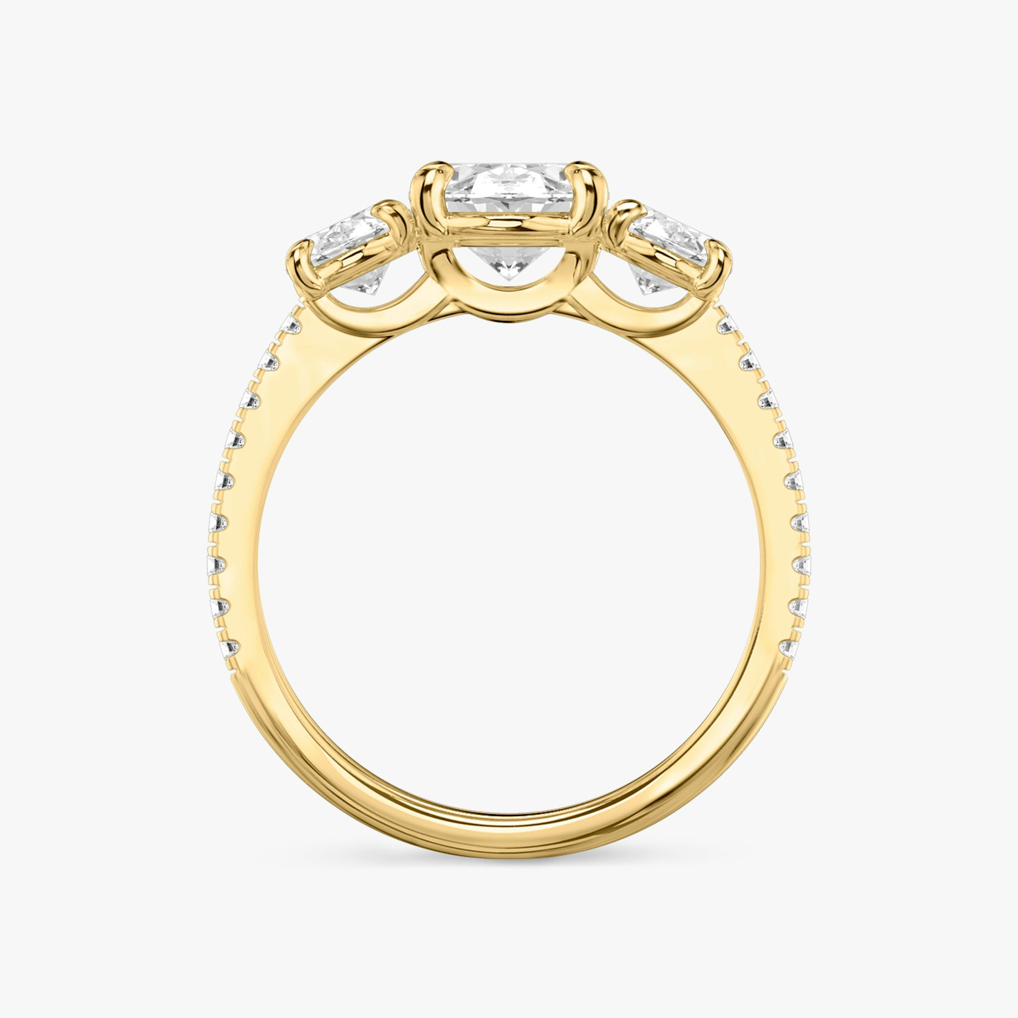 The Three Stone | Oval | 18k | Yellow Gold | bandAccent: Pavé | sideStoneCarat: 0.50ct | sideStoneShape: Oval | diamondOrientation: vertical | caratWeight: other