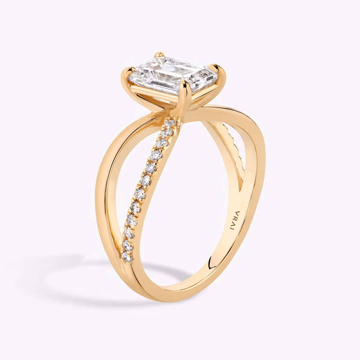 The Duet | Emerald | 14k | Rose Gold | bandAccent: Pavé | diamondOrientation: vertical | caratWeight: other