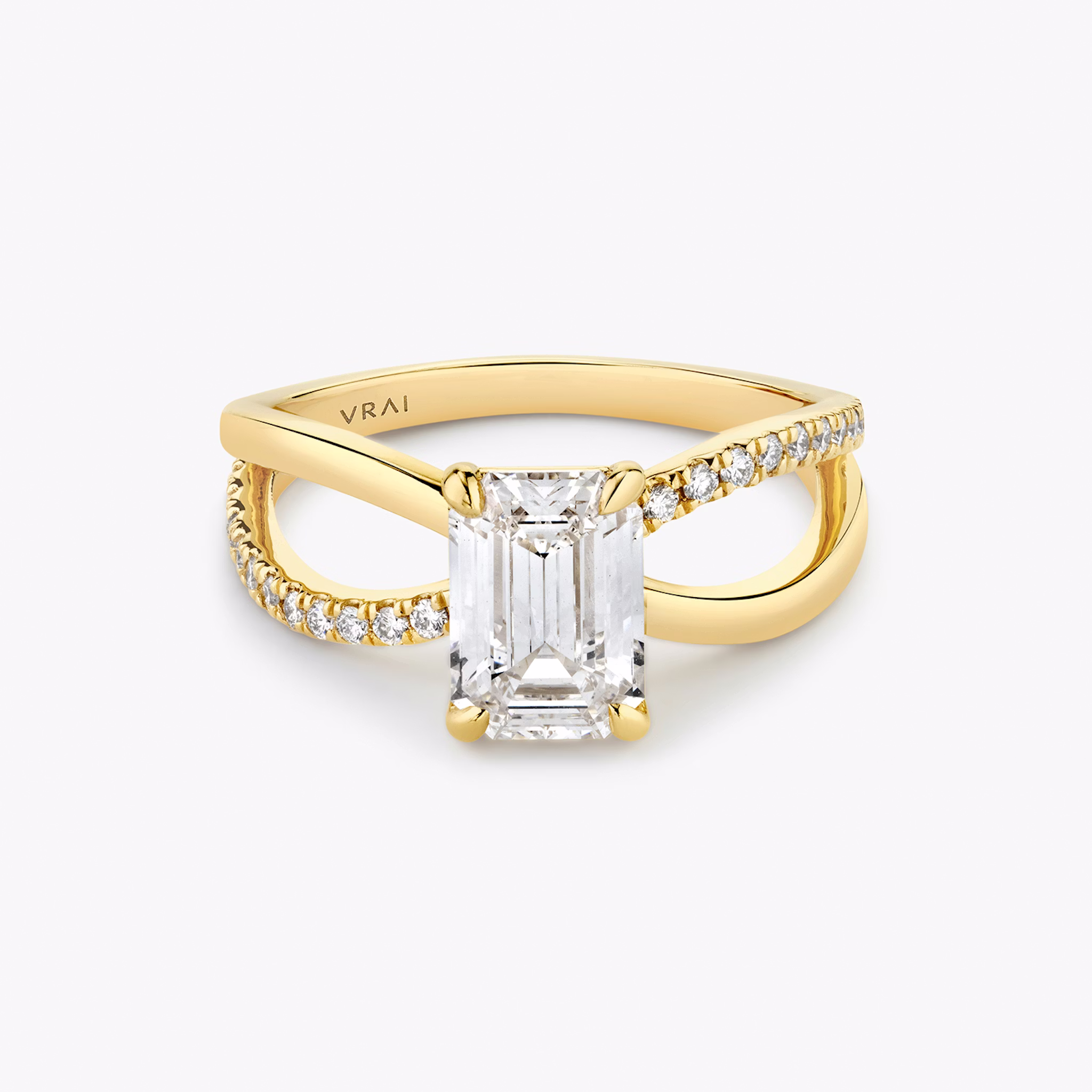 The Duet | Emerald | 18k | Yellow Gold | bandAccent: Pavé | diamondOrientation: vertical | caratWeight: other