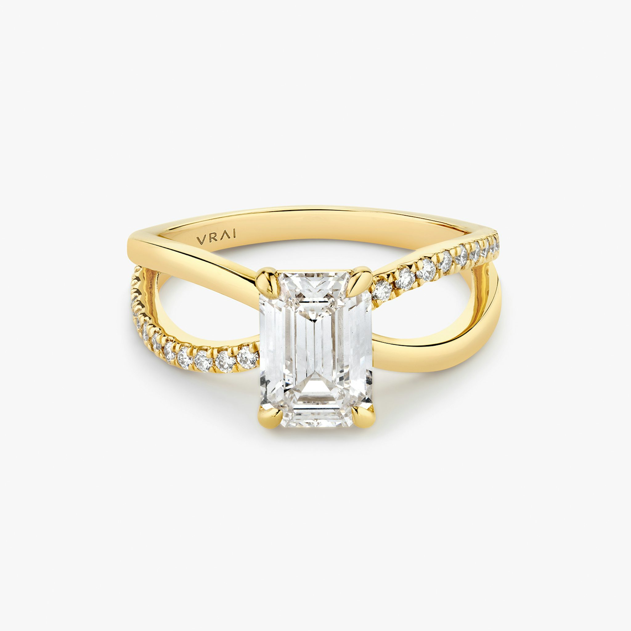 The Duet | Emerald | 18k | Yellow Gold | bandAccent: Pavé | diamondOrientation: vertical | caratWeight: other