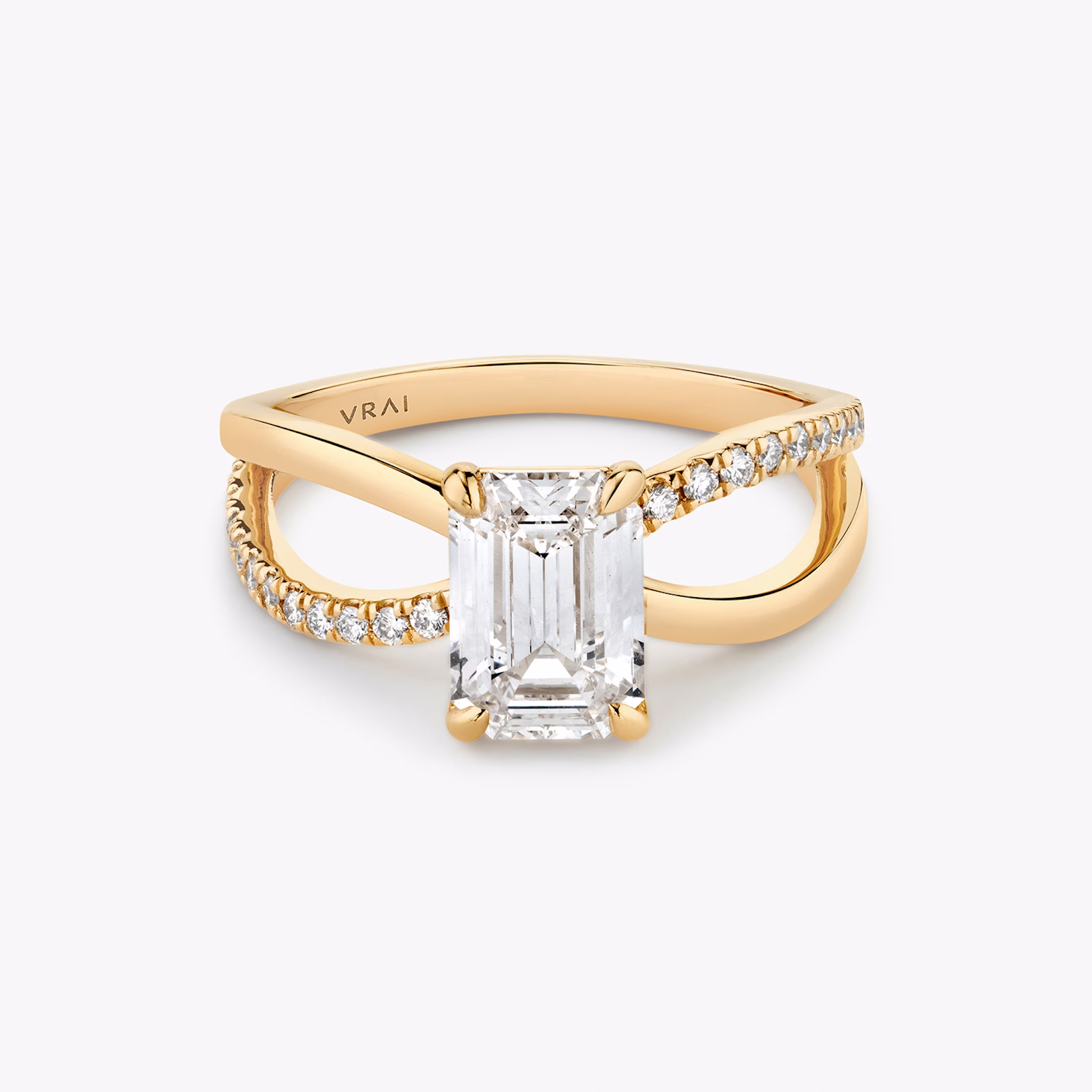 The Duet | Emerald | 14k | Rose Gold | bandAccent: Pavé | diamondOrientation: vertical | caratWeight: other
