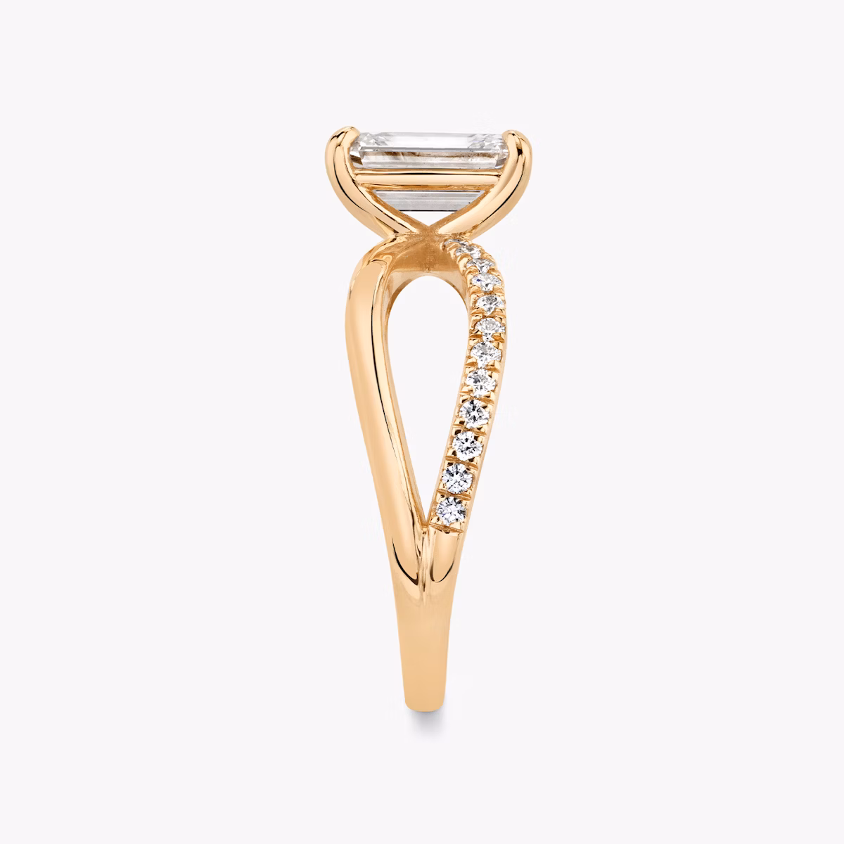 The Duet | Emerald | 14k | Rose Gold | bandAccent: Pavé | diamondOrientation: vertical | caratWeight: other