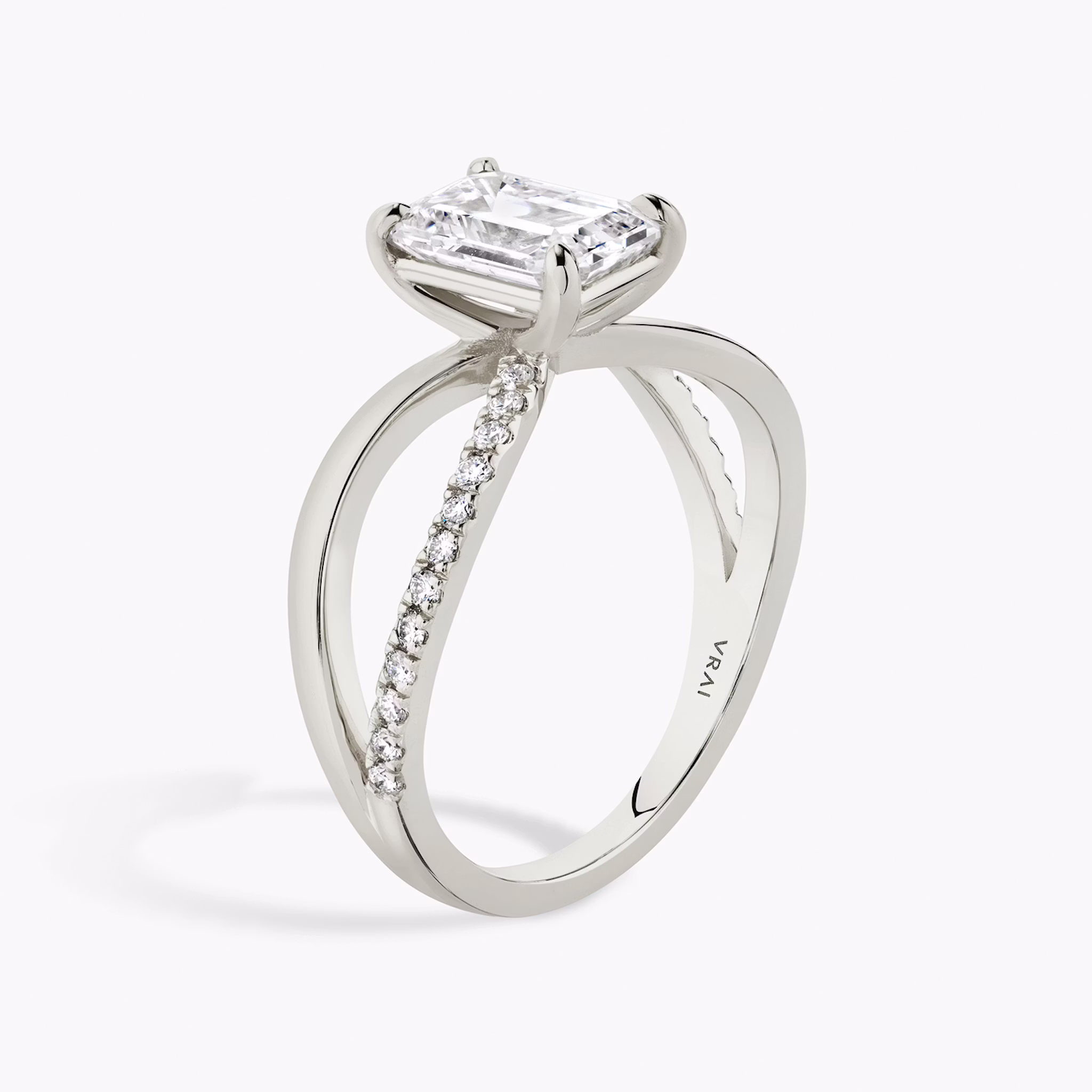 The Duet | Emerald | 18k | White Gold | bandAccent: Pavé | diamondOrientation: vertical | caratWeight: other