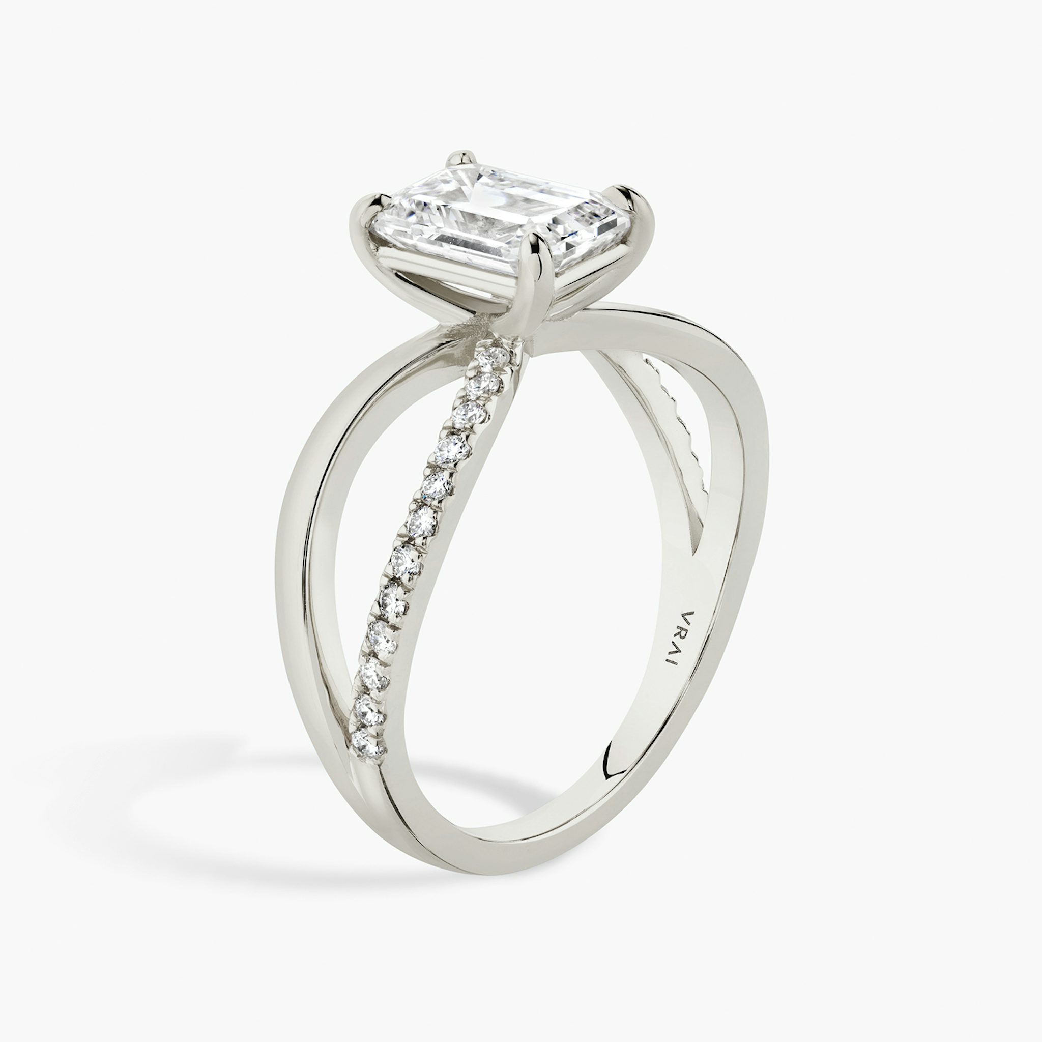 The Duet | Emerald | 18k | White Gold | bandAccent: Pavé | diamondOrientation: vertical | caratWeight: other