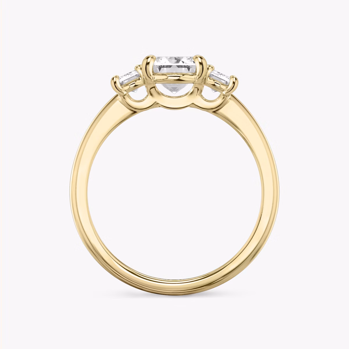 The Three Stone | Emerald | 18k | Yellow Gold | bandAccent: Plain | sideStoneCarat: 0.25ct | sideStoneShape: Emerald | diamondOrientation: vertical | caratWeight: other