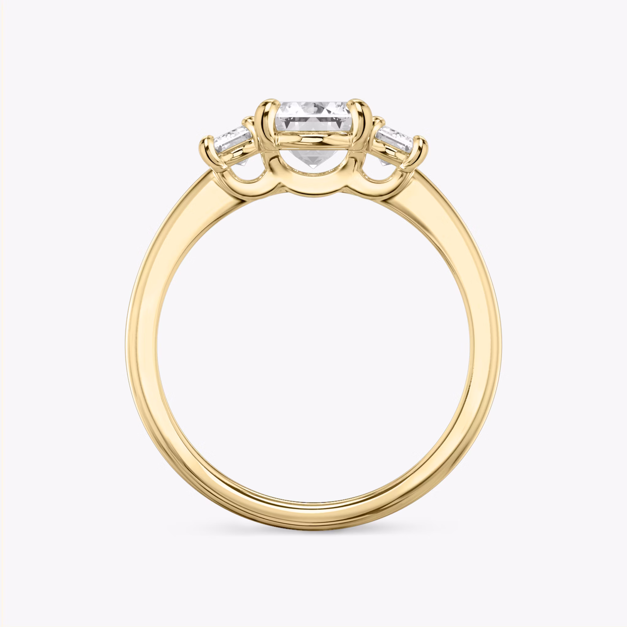 The Three Stone | Emerald | 18k | Yellow Gold | bandAccent: Plain | sideStoneCarat: 0.25ct | sideStoneShape: Emerald | diamondOrientation: vertical | caratWeight: other