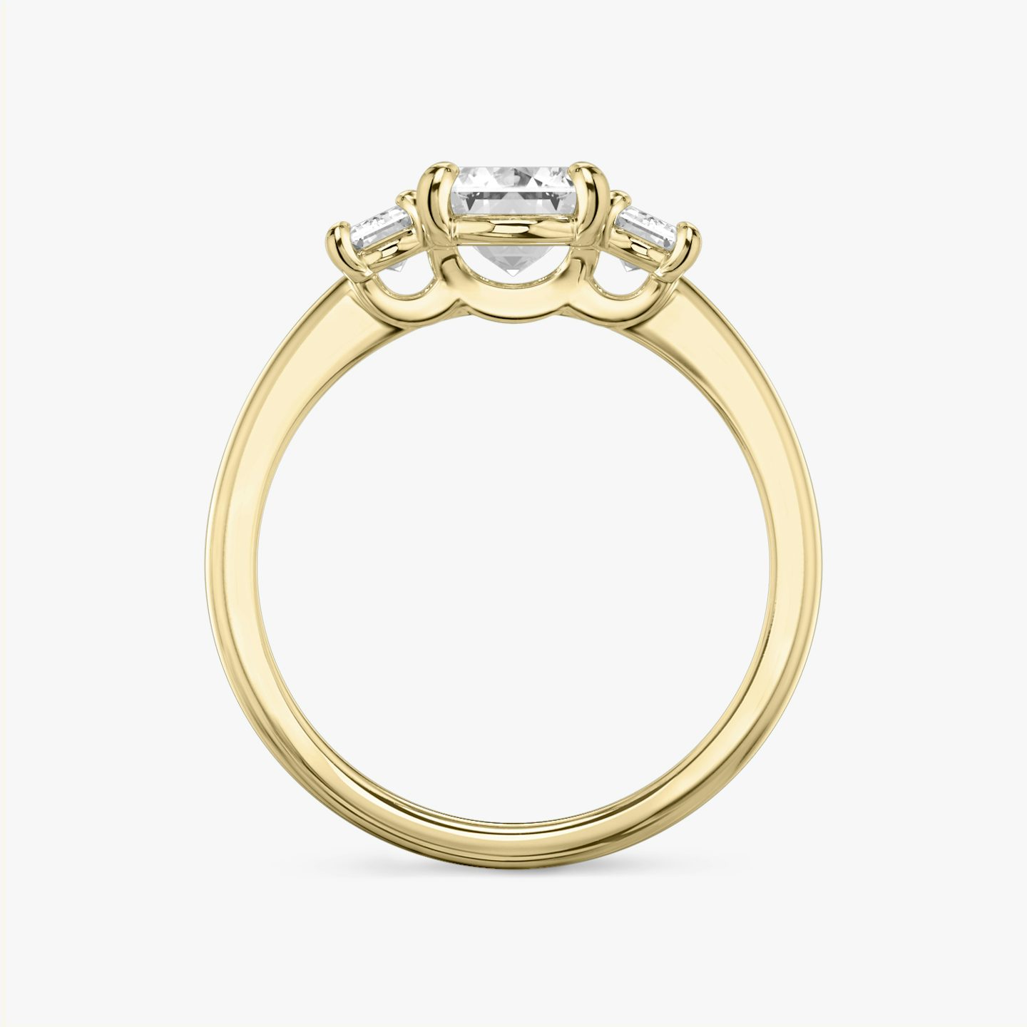 The Three Stone | Emerald | 18k | Yellow Gold | bandAccent: Plain | sideStoneCarat: 0.25ct | sideStoneShape: Emerald | diamondOrientation: vertical | caratWeight: other