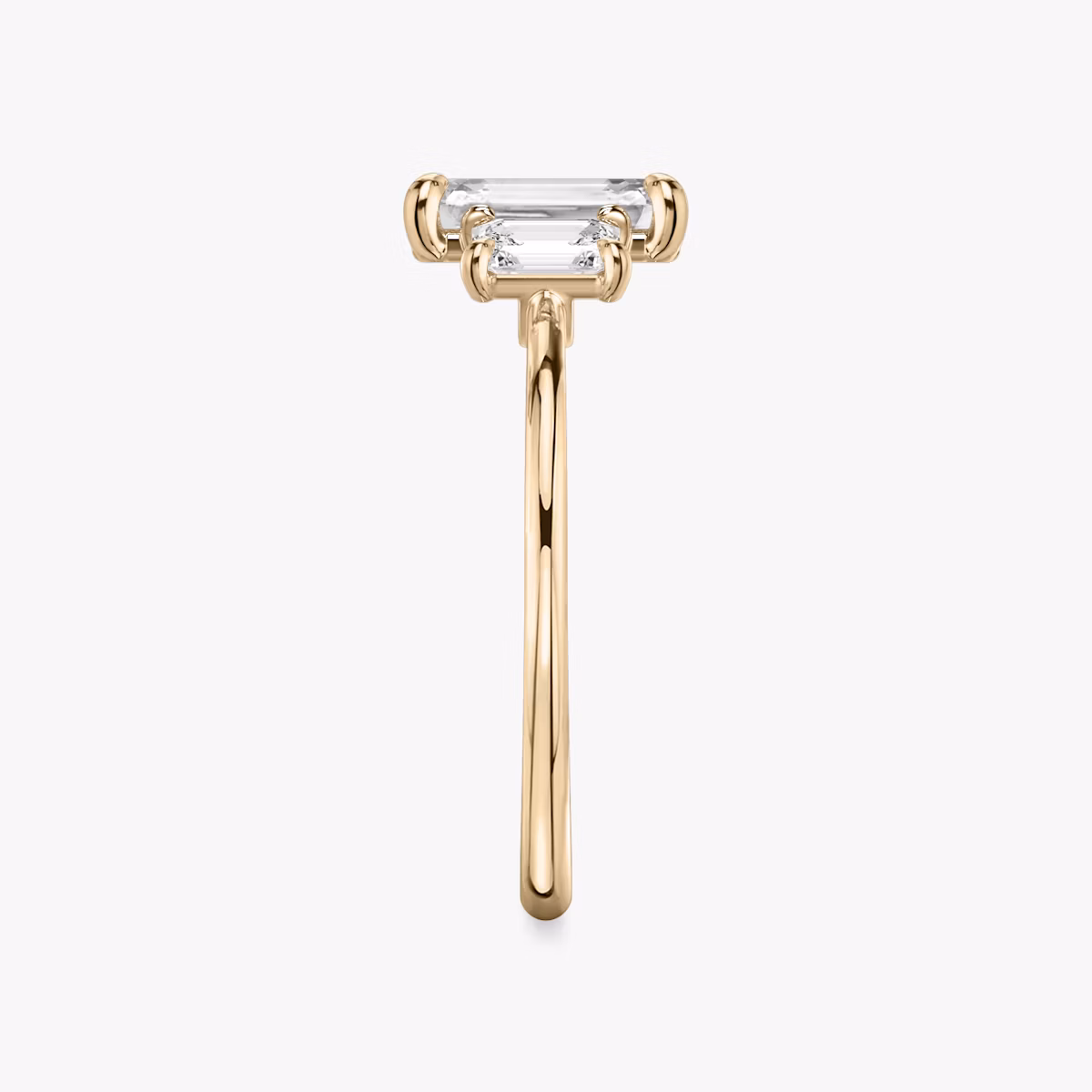 The Three Stone | Emerald | 14k | Rose Gold | bandAccent: Plain | sideStoneCarat: 0.25ct | sideStoneShape: Emerald | diamondOrientation: vertical | caratWeight: other