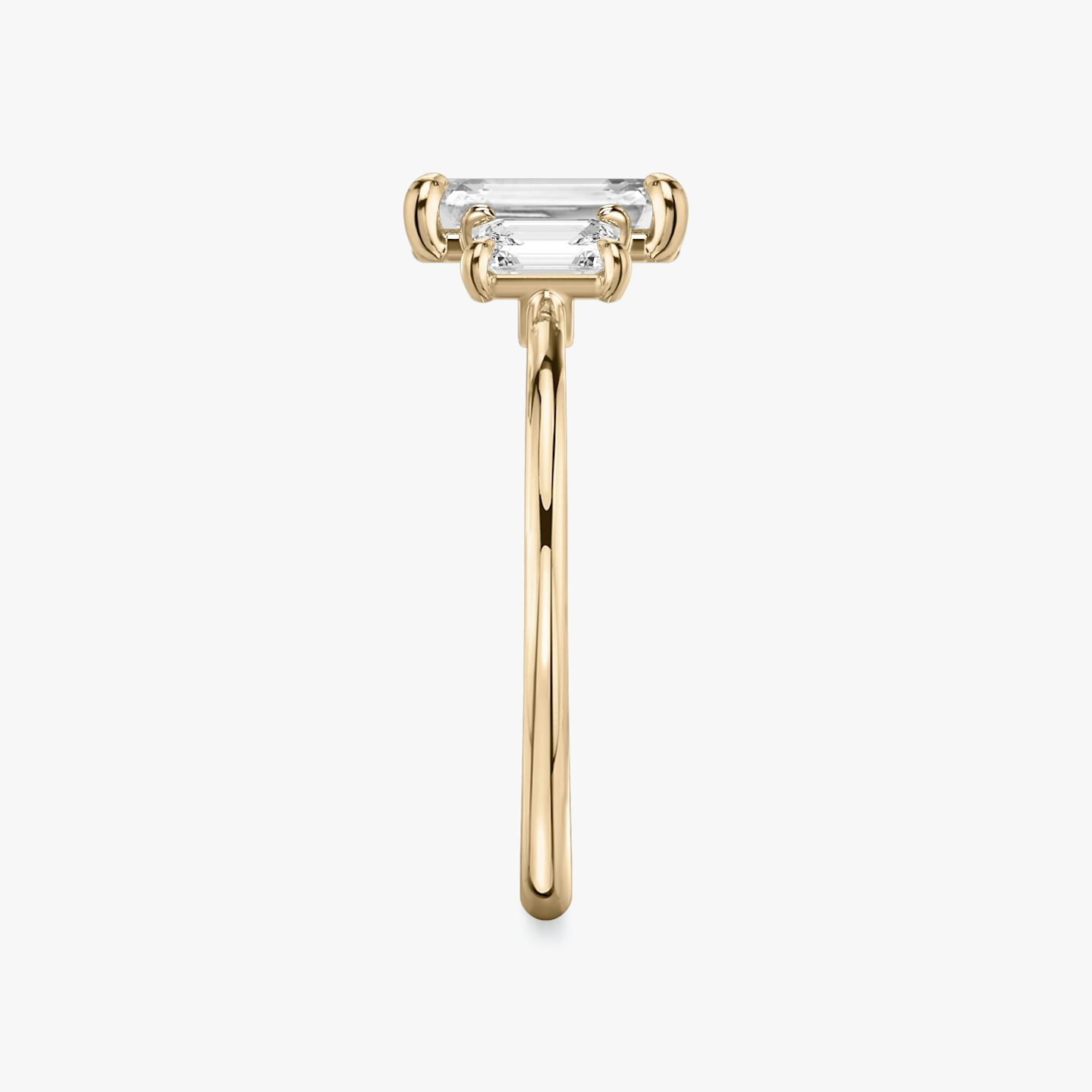 The Three Stone | Emerald | 14k | Rose Gold | bandAccent: Plain | sideStoneCarat: 0.25ct | sideStoneShape: Emerald | diamondOrientation: vertical | caratWeight: other