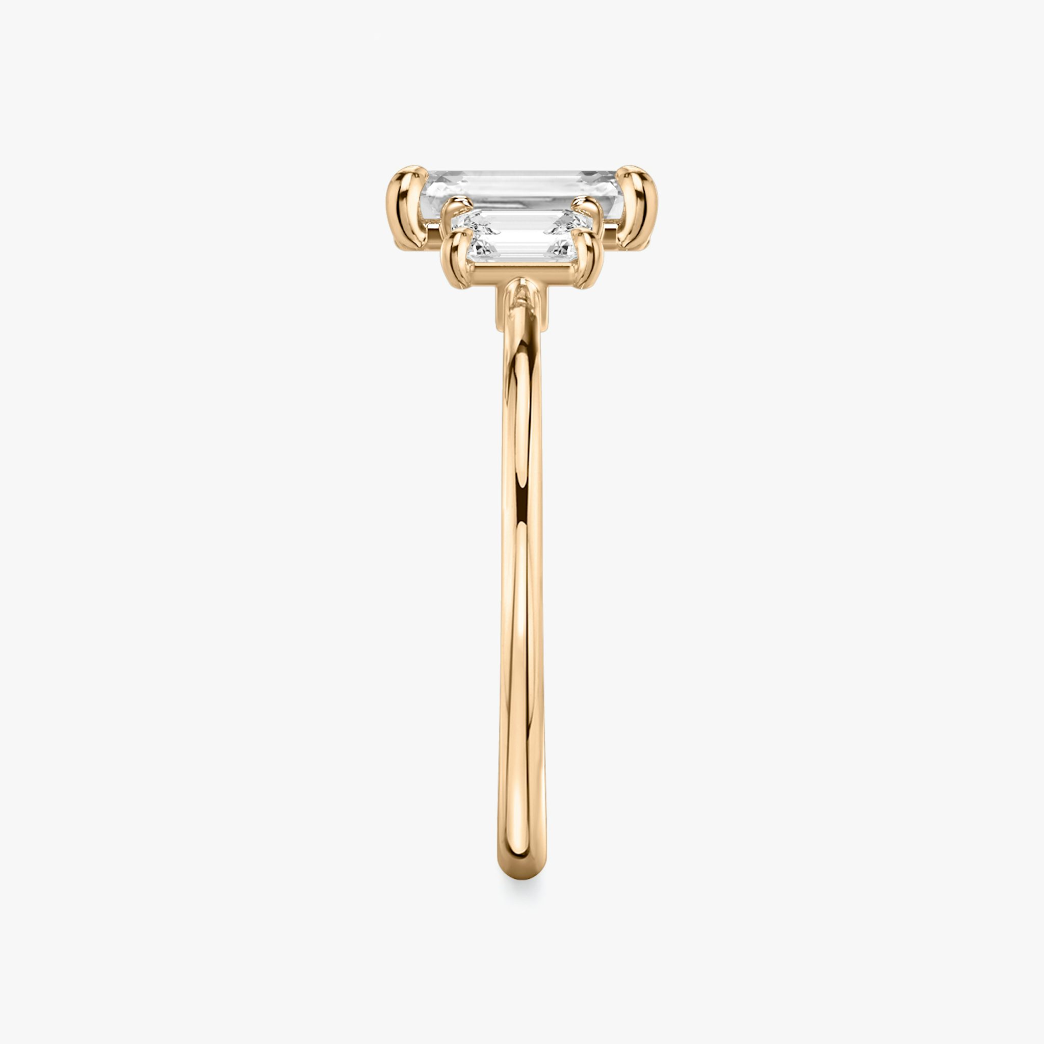 The Three Stone | Emerald | 14k | Rose Gold | bandAccent: Plain | sideStoneCarat: 0.25ct | sideStoneShape: Emerald | diamondOrientation: vertical | caratWeight: other