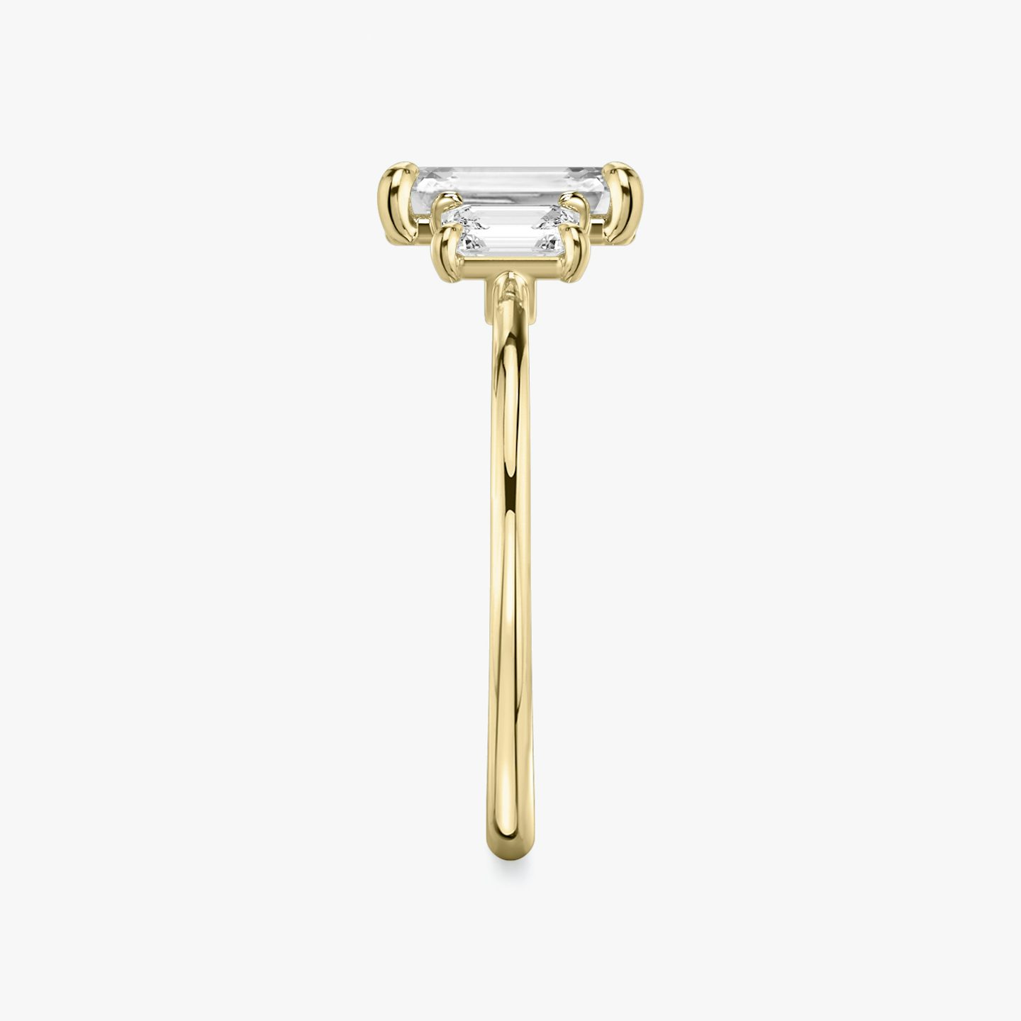 The Three Stone | Emerald | 18k | Yellow Gold | bandAccent: Plain | sideStoneCarat: 0.25ct | sideStoneShape: Emerald | diamondOrientation: vertical | caratWeight: other