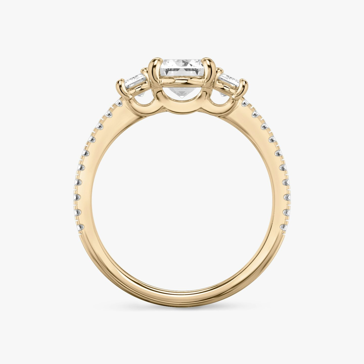 Three Stone | Emerald | 14k | Roségold | bandAccent: Mit Pavé-Besatz | sideStoneCarat: 0.25ct | sideStoneShape: Emerald | diamondOrientation: vertical | caratWeight: other