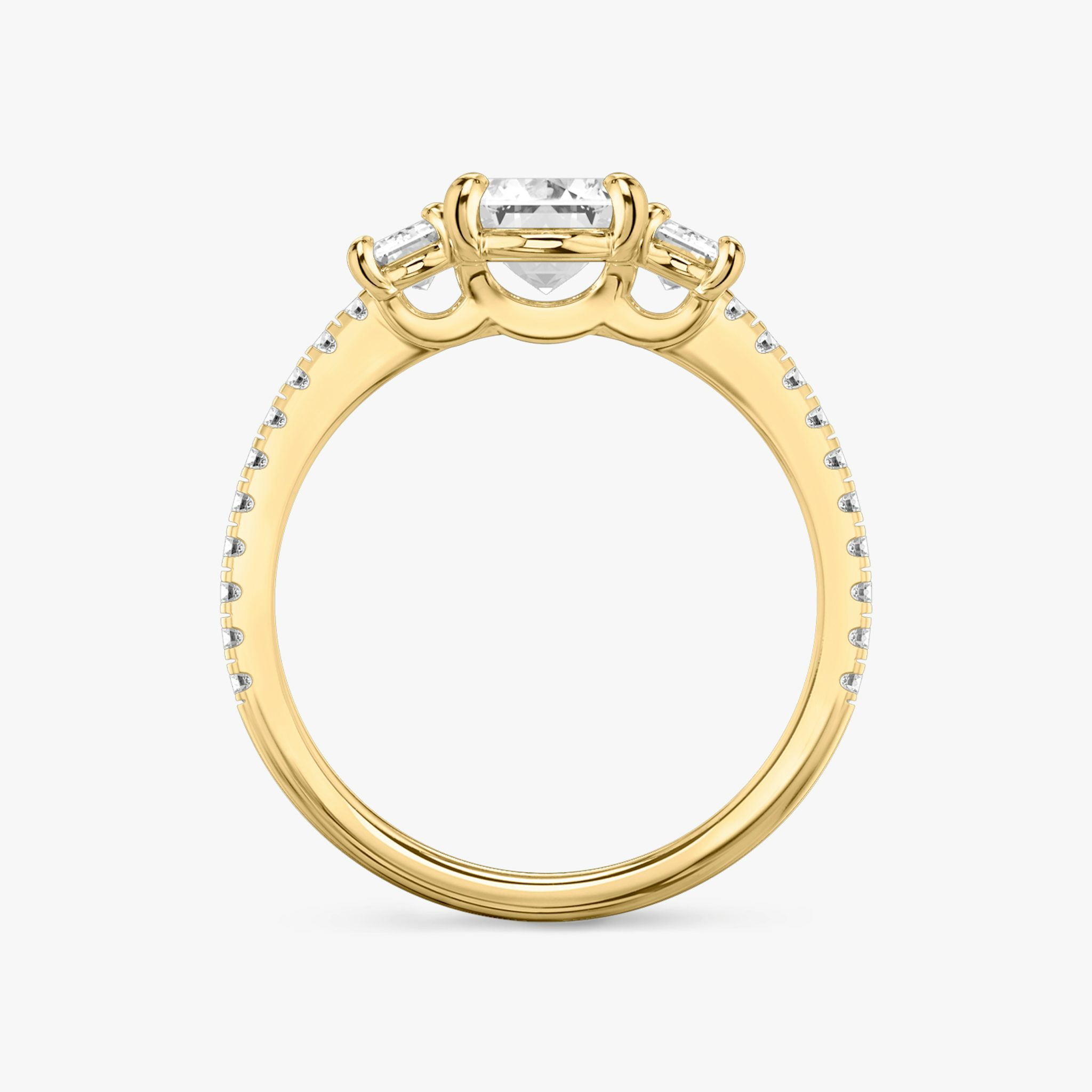 Three Stone | Emerald | 18k | Gelbgold | bandAccent: Mit Pavé-Besatz | sideStoneCarat: 0.25ct | sideStoneShape: Emerald | diamondOrientation: vertical | caratWeight: other