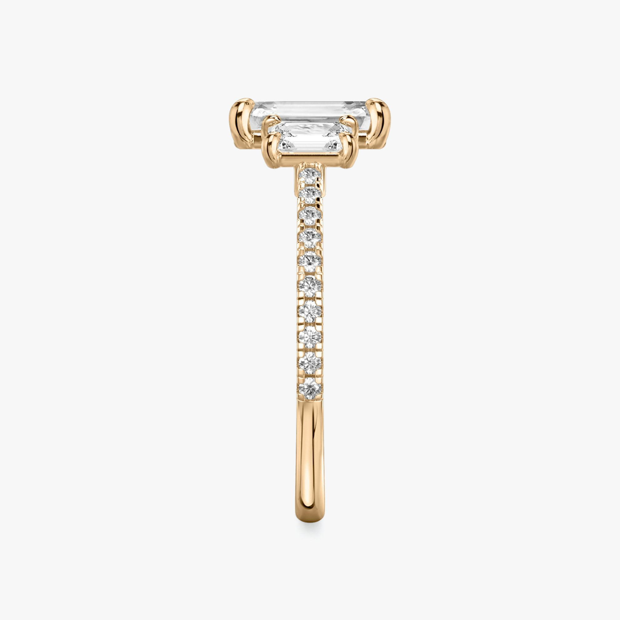 The Three Stone | Emerald | 14k | Rose Gold | bandAccent: Pavé | sideStoneCarat: 0.25ct | sideStoneShape: Emerald | diamondOrientation: vertical | caratWeight: other