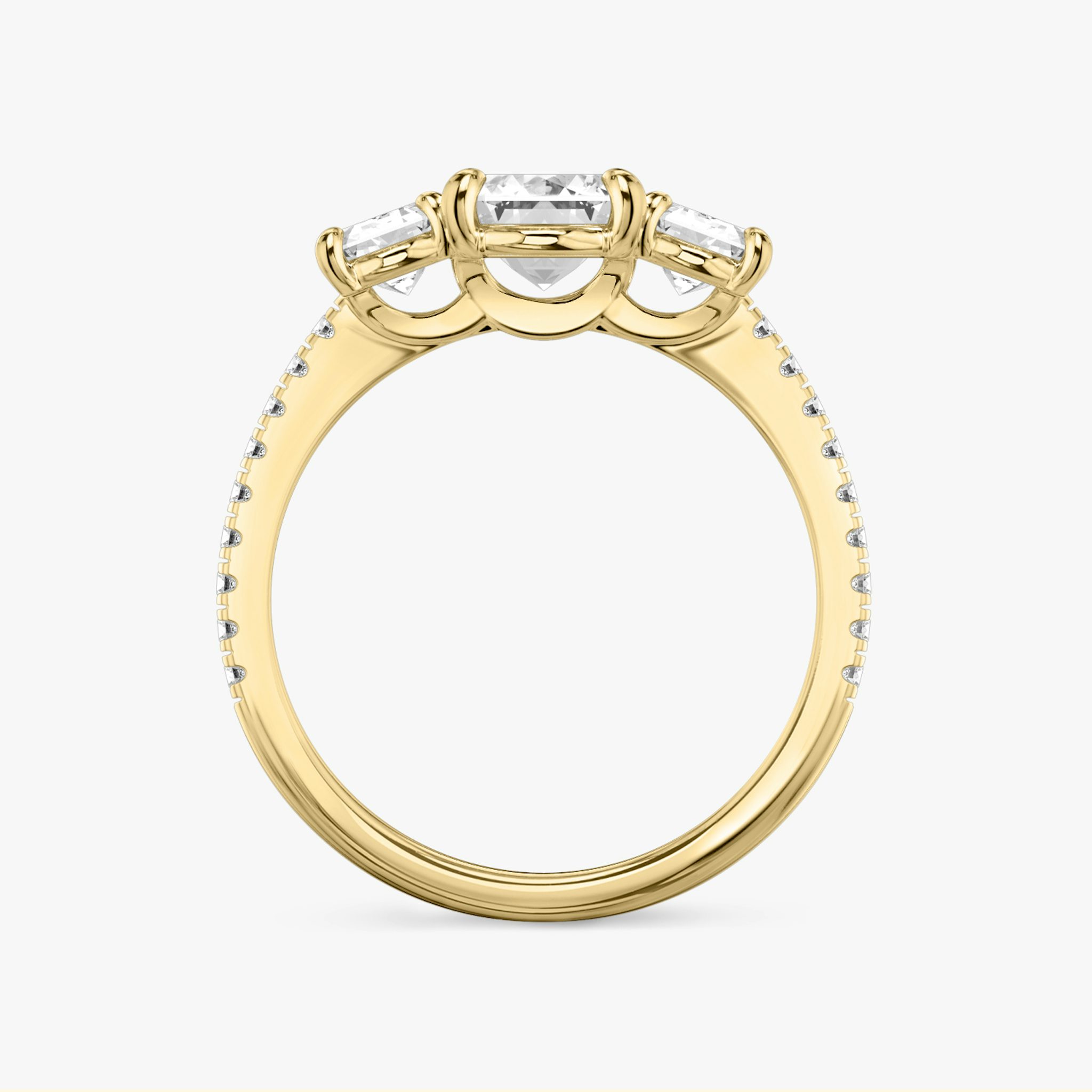 The Three Stone | Emerald | 18k | Yellow Gold | bandAccent: Pavé | sideStoneCarat: 0.50ct | sideStoneShape: Emerald | diamondOrientation: vertical | caratWeight: other