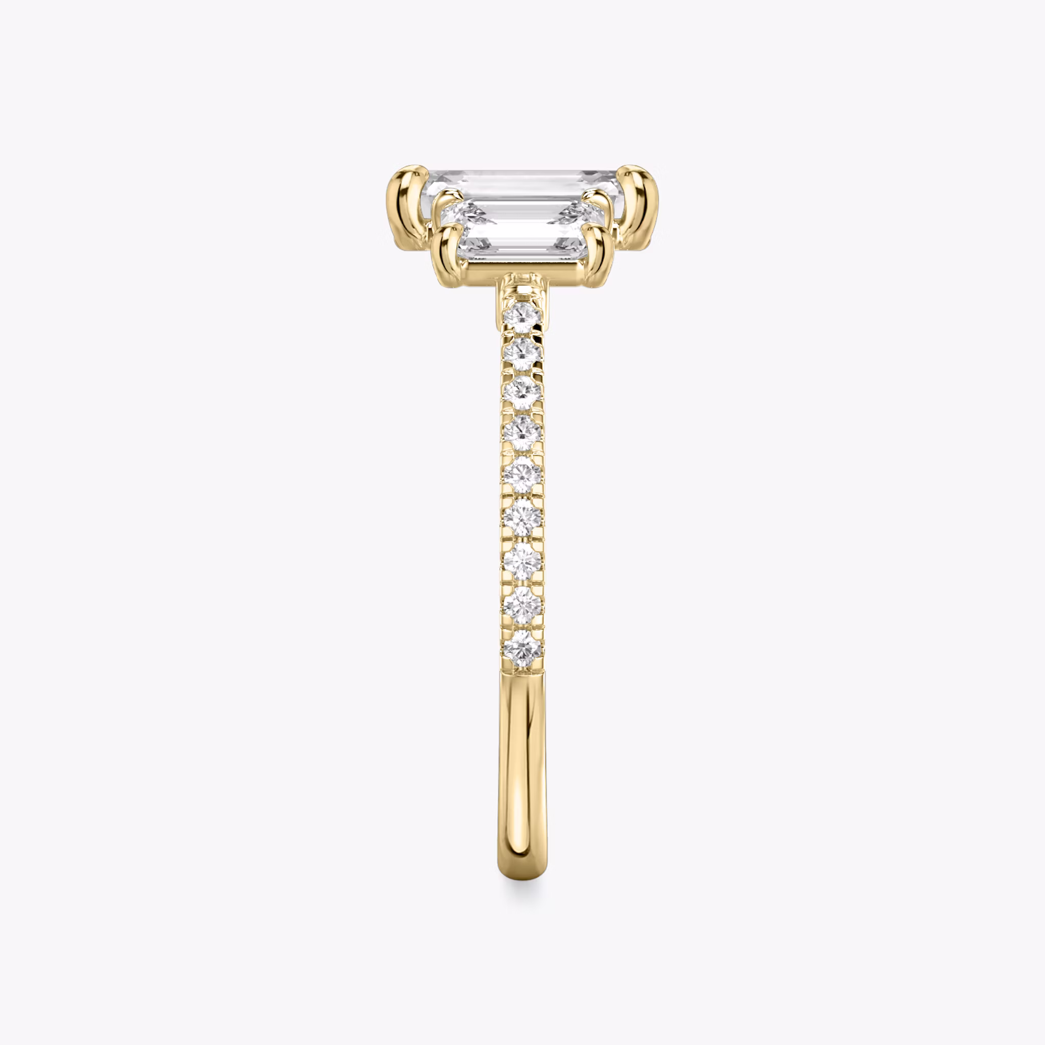 The Three Stone | Emerald | 18k | Yellow Gold | bandAccent: Pavé | sideStoneCarat: 0.50ct | sideStoneShape: Emerald | diamondOrientation: vertical | caratWeight: other
