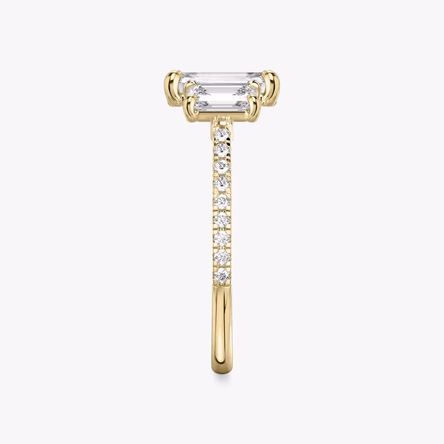 The Three Stone | Emerald | 18k | Yellow Gold | bandAccent: Pavé | sideStoneCarat: 0.50ct | sideStoneShape: Emerald | diamondOrientation: vertical | caratWeight: other