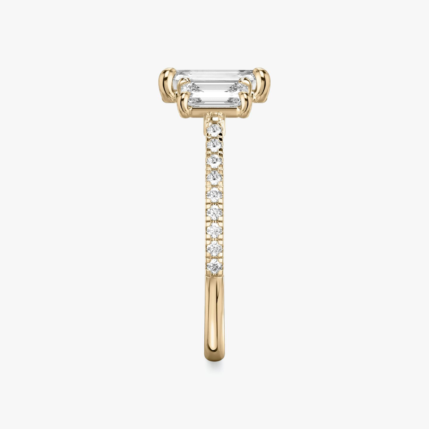The Three Stone | Emerald | 14k | Rose Gold | bandAccent: Pavé | sideStoneCarat: 0.50ct | sideStoneShape: Emerald | diamondOrientation: vertical | caratWeight: other