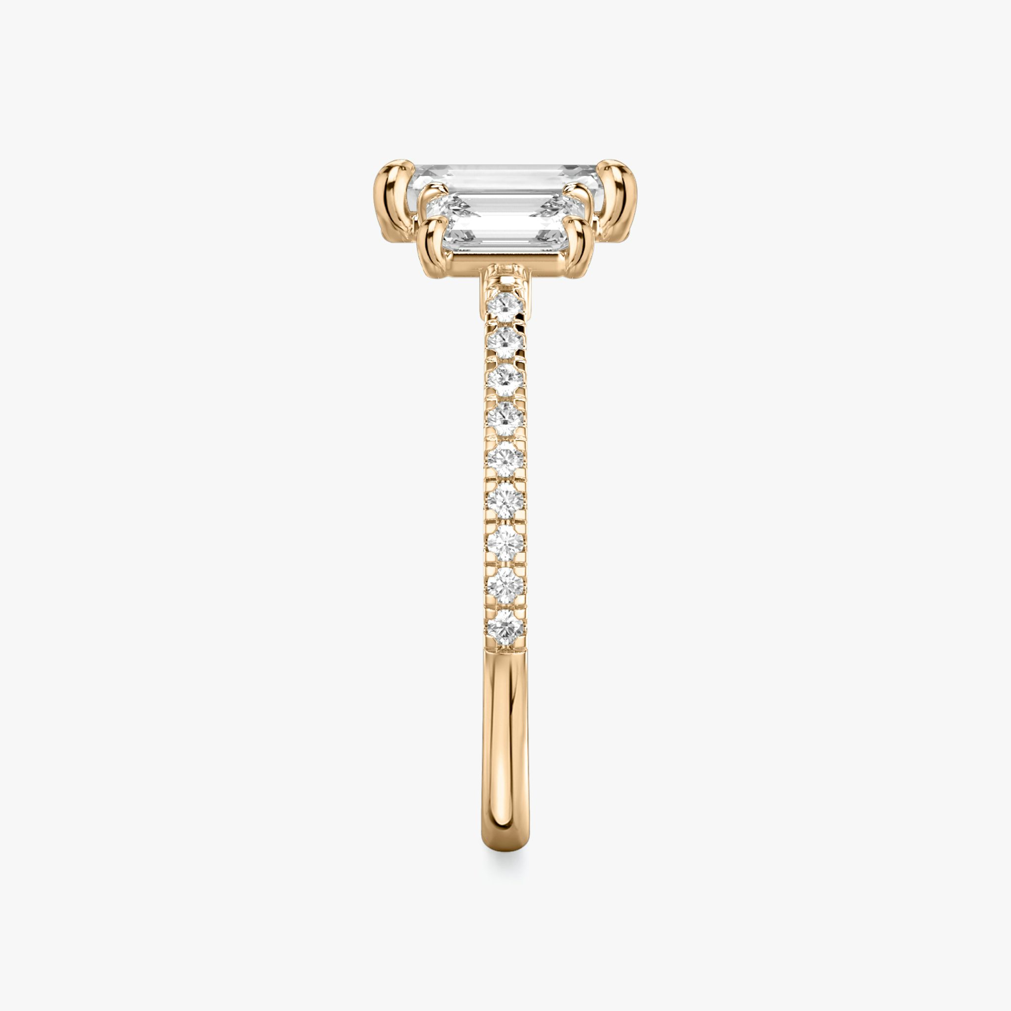 The Three Stone | Emerald | 14k | Rose Gold | bandAccent: Pavé | sideStoneCarat: 0.50ct | sideStoneShape: Emerald | diamondOrientation: vertical | caratWeight: other