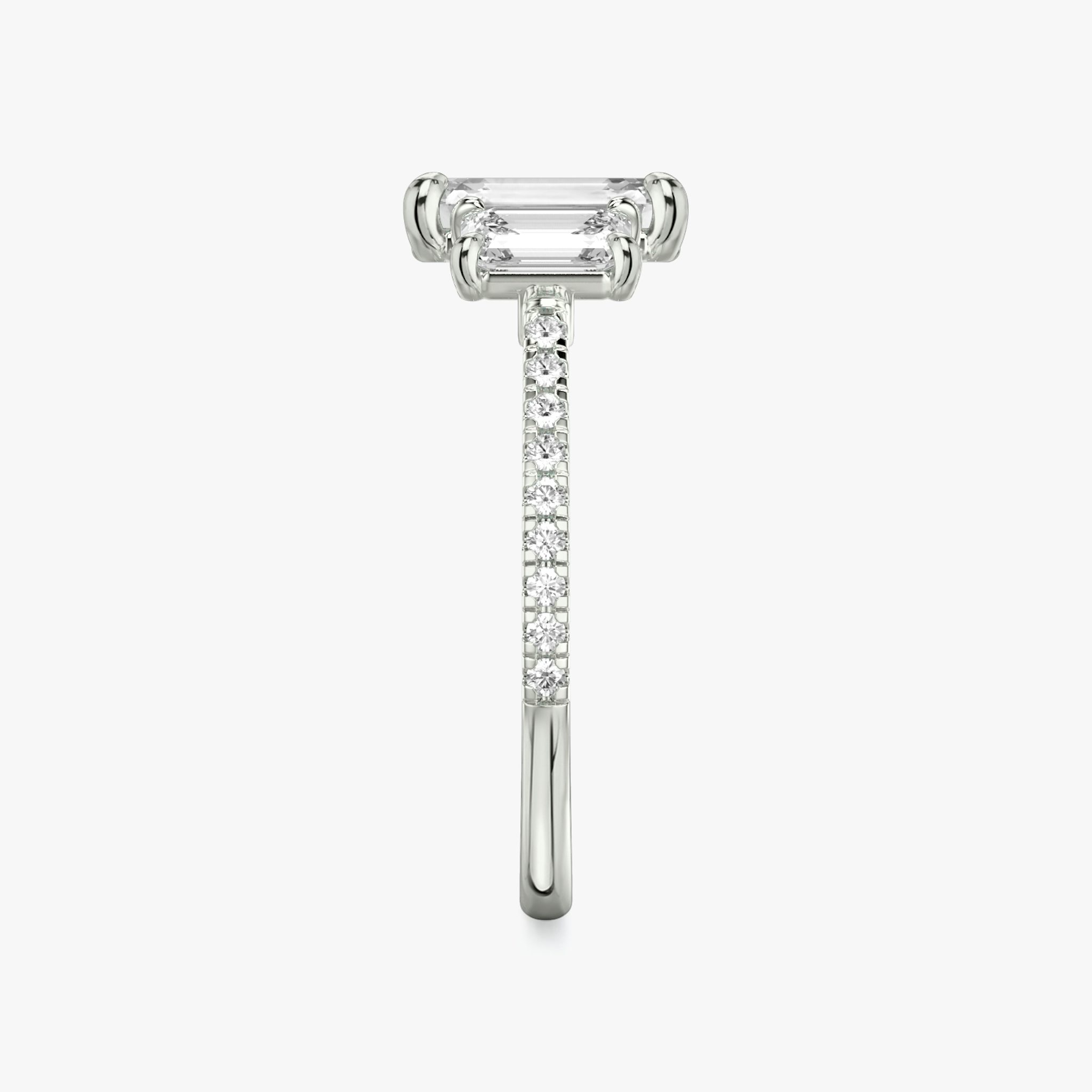 The Three Stone | Emerald | 18k | White Gold | bandAccent: Pavé | sideStoneCarat: 0.50ct | sideStoneShape: Emerald | diamondOrientation: vertical | caratWeight: other