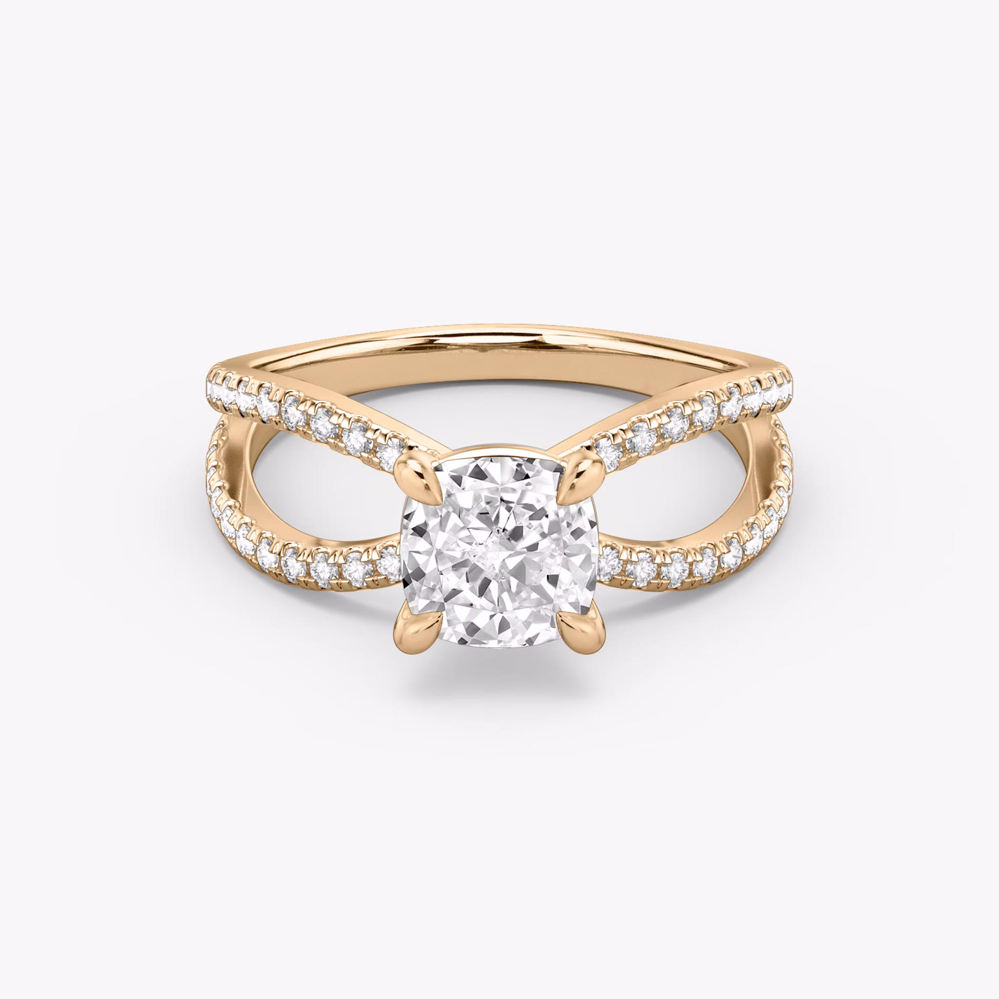 The Duet | Cushion | 14k | Rose Gold | bandAccent: Double pavé | diamondOrientation: vertical | caratWeight: other