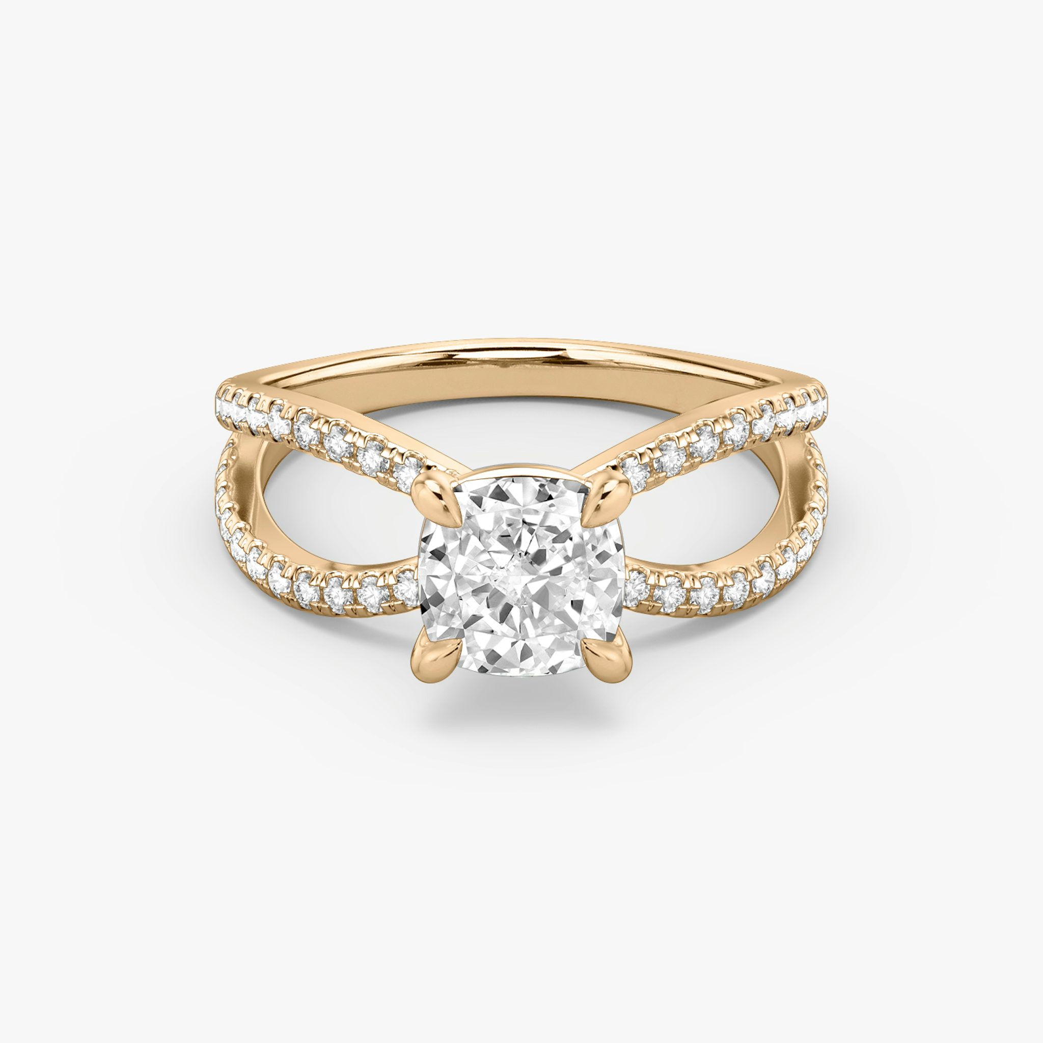 The Duet | Cushion | 14k | Rose Gold | bandAccent: Double pavé | diamondOrientation: vertical | caratWeight: other