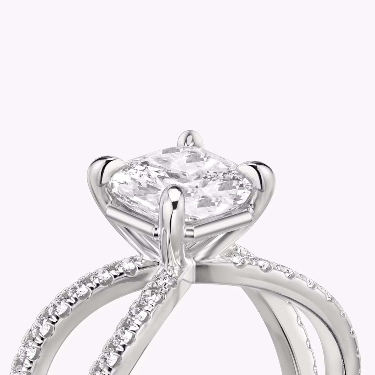 The Duet | Cushion | 18k | White Gold | bandAccent: Double pavé | diamondOrientation: vertical | caratWeight: other