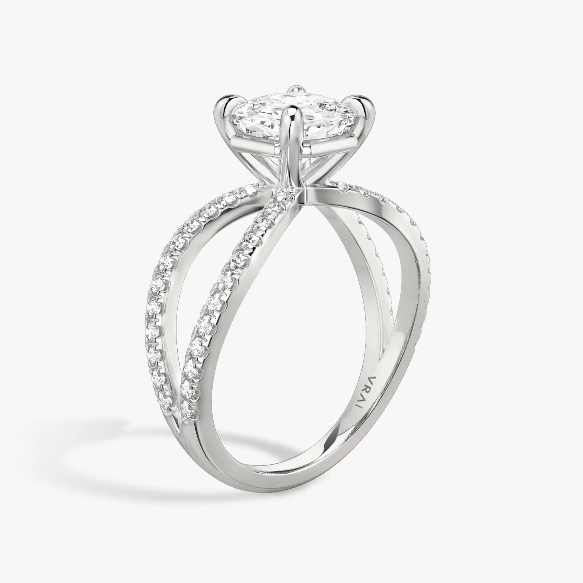 The Duet | Cushion | 18k | White Gold | bandAccent: Double pavé | diamondOrientation: vertical | caratWeight: other