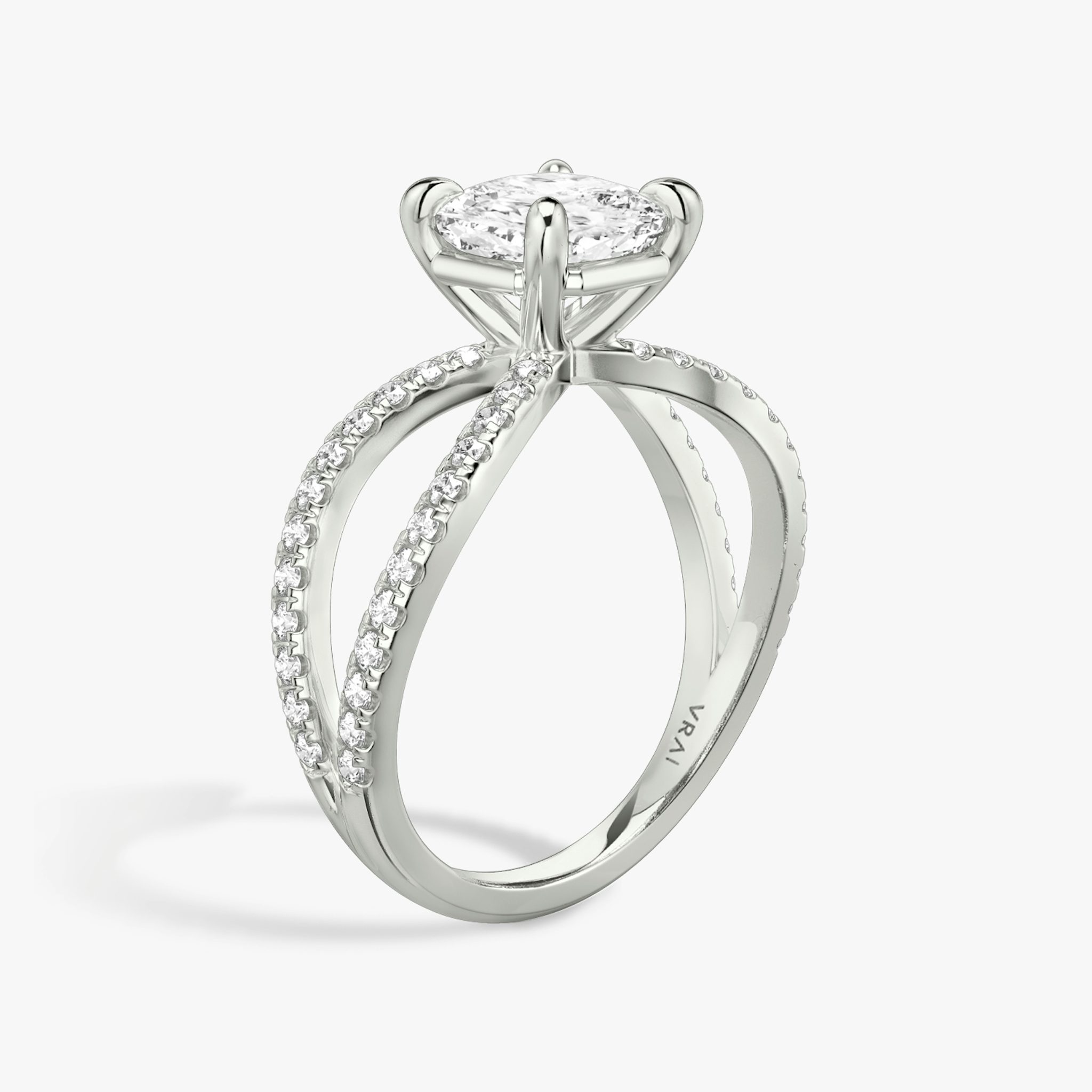 The Duet | Cushion | 18k | White Gold | bandAccent: Double pavé | diamondOrientation: vertical | caratWeight: other