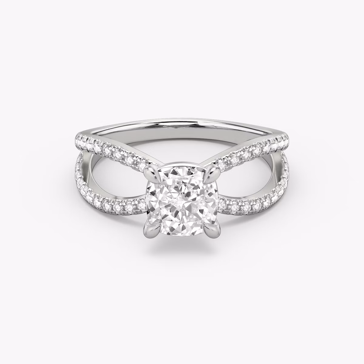 The Duet | Cushion | 18k | White Gold | bandAccent: Double pavé | diamondOrientation: vertical | caratWeight: other