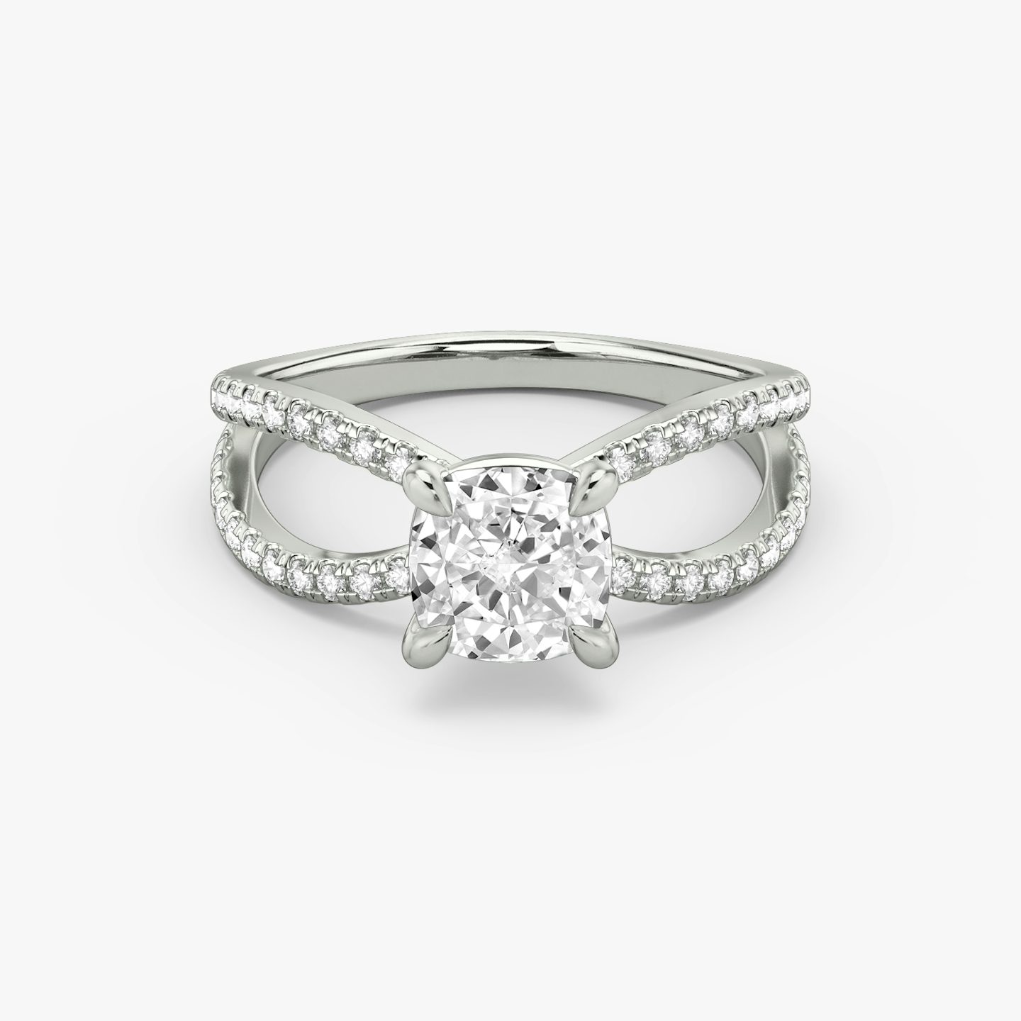 The Duet | Cushion | Platinum | bandAccent: Double pavé | diamondOrientation: vertical | caratWeight: other