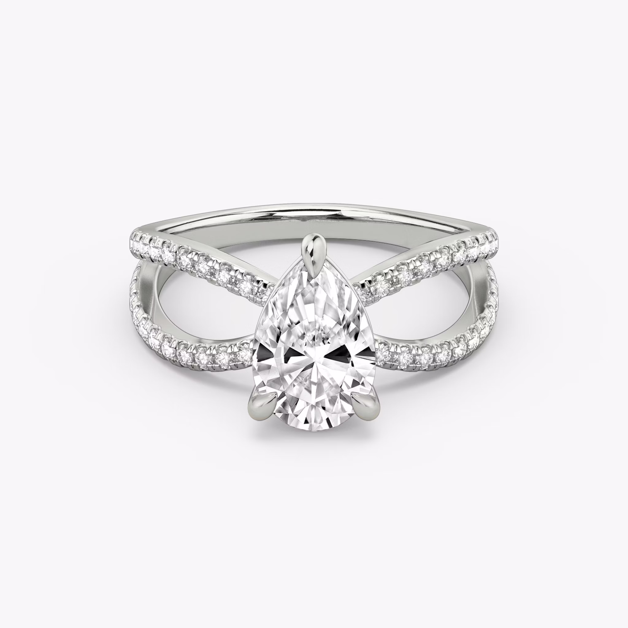 The Duet | Pear | Platinum | bandAccent: Double pavé | diamondOrientation: vertical | caratWeight: other