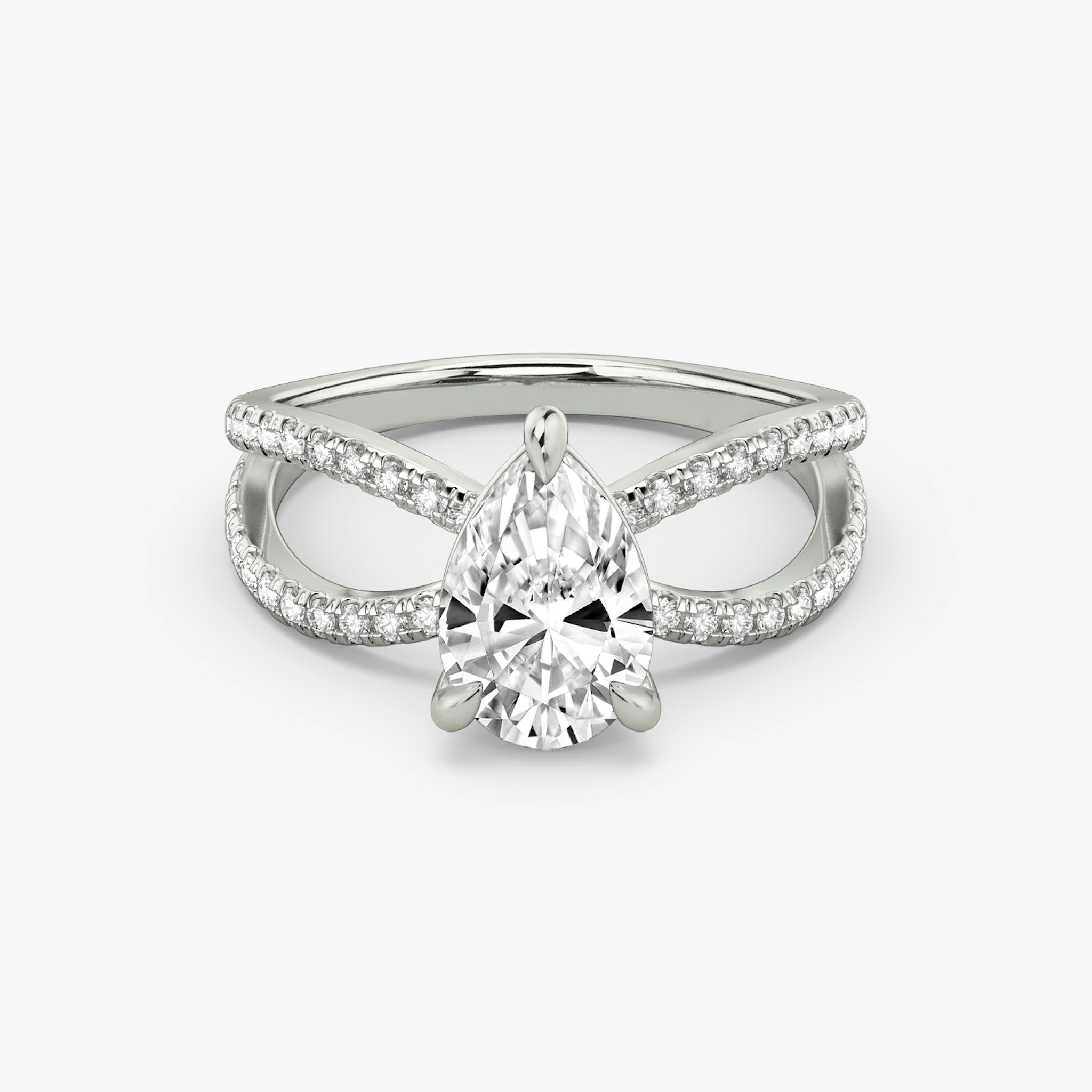 The Duet | Pear | Platinum | bandAccent: Double pavé | diamondOrientation: vertical | caratWeight: other