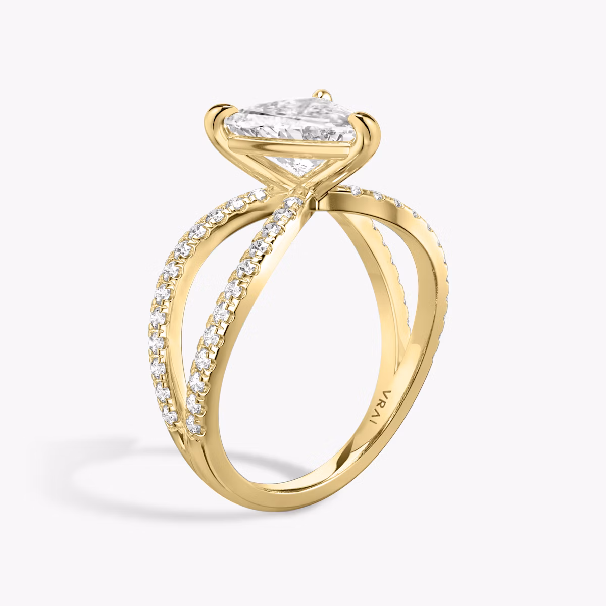 The Duet | Trillion | 18k | Yellow Gold | bandAccent: Double pavé | diamondOrientation: vertical | caratWeight: other
