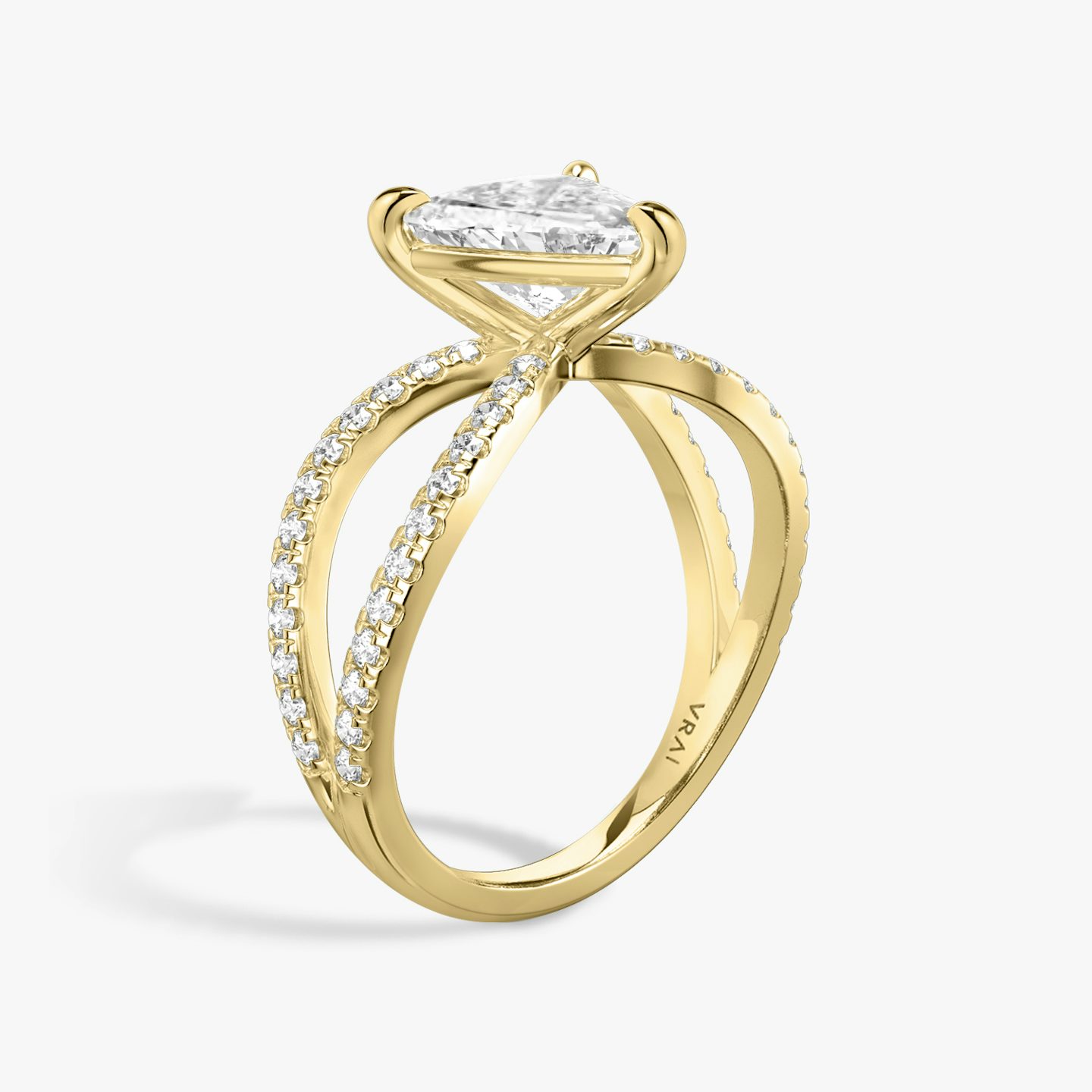 The Duet | Trillion | 18k | Yellow Gold | bandAccent: Double pavé | diamondOrientation: vertical | caratWeight: other