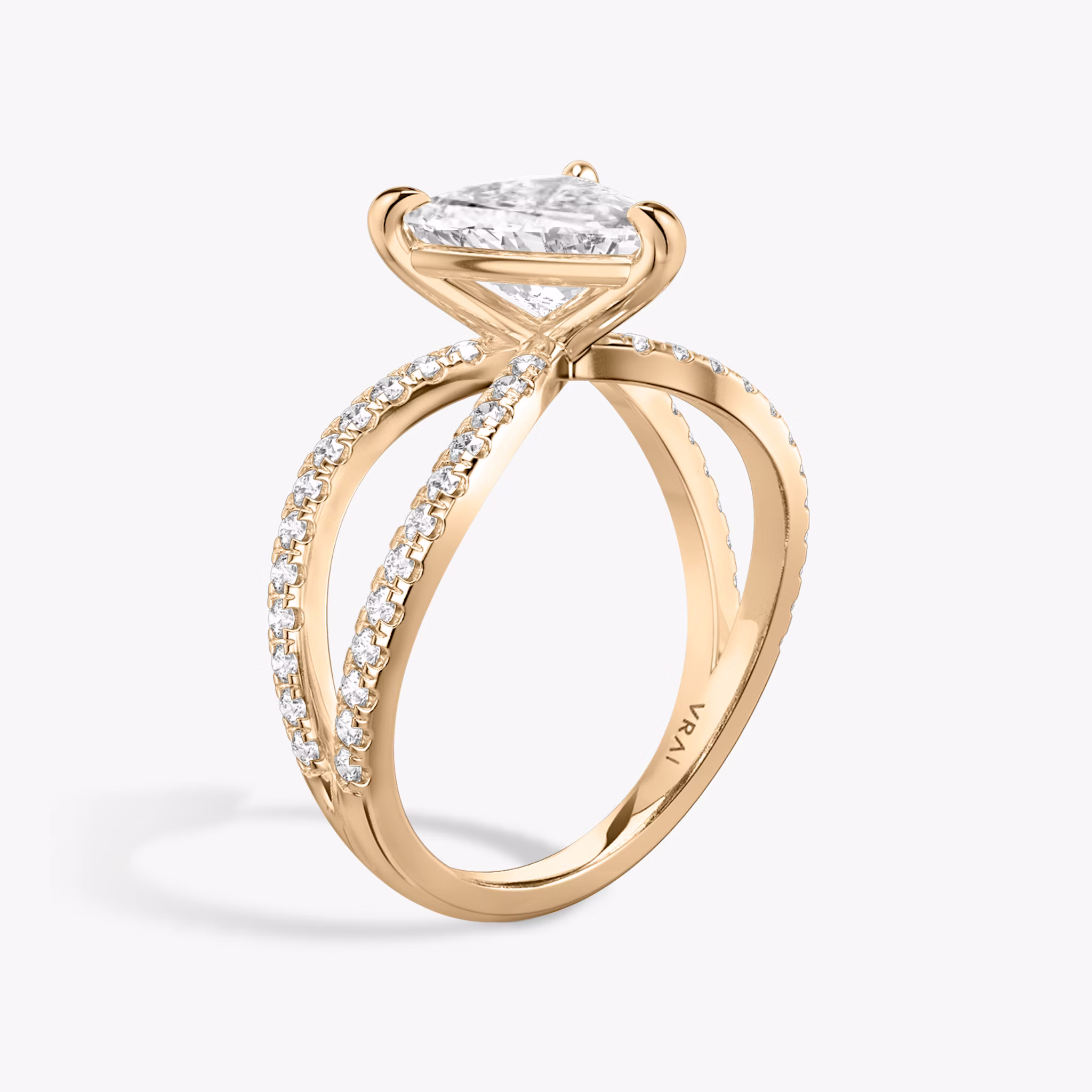 The Duet | Trillion | 14k | Rose Gold | bandAccent: Double pavé | diamondOrientation: vertical | caratWeight: other